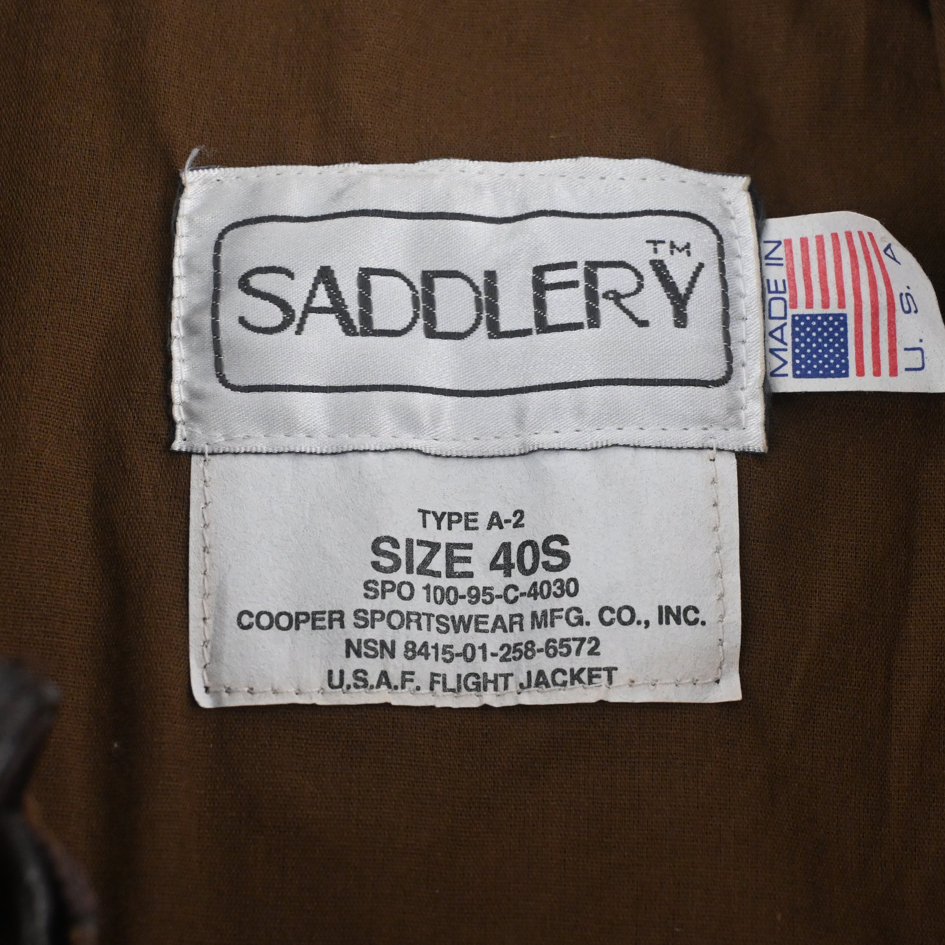 ‘95 U.S.A.F. TYPE A-2 Flight jacket Size: 40S MINT