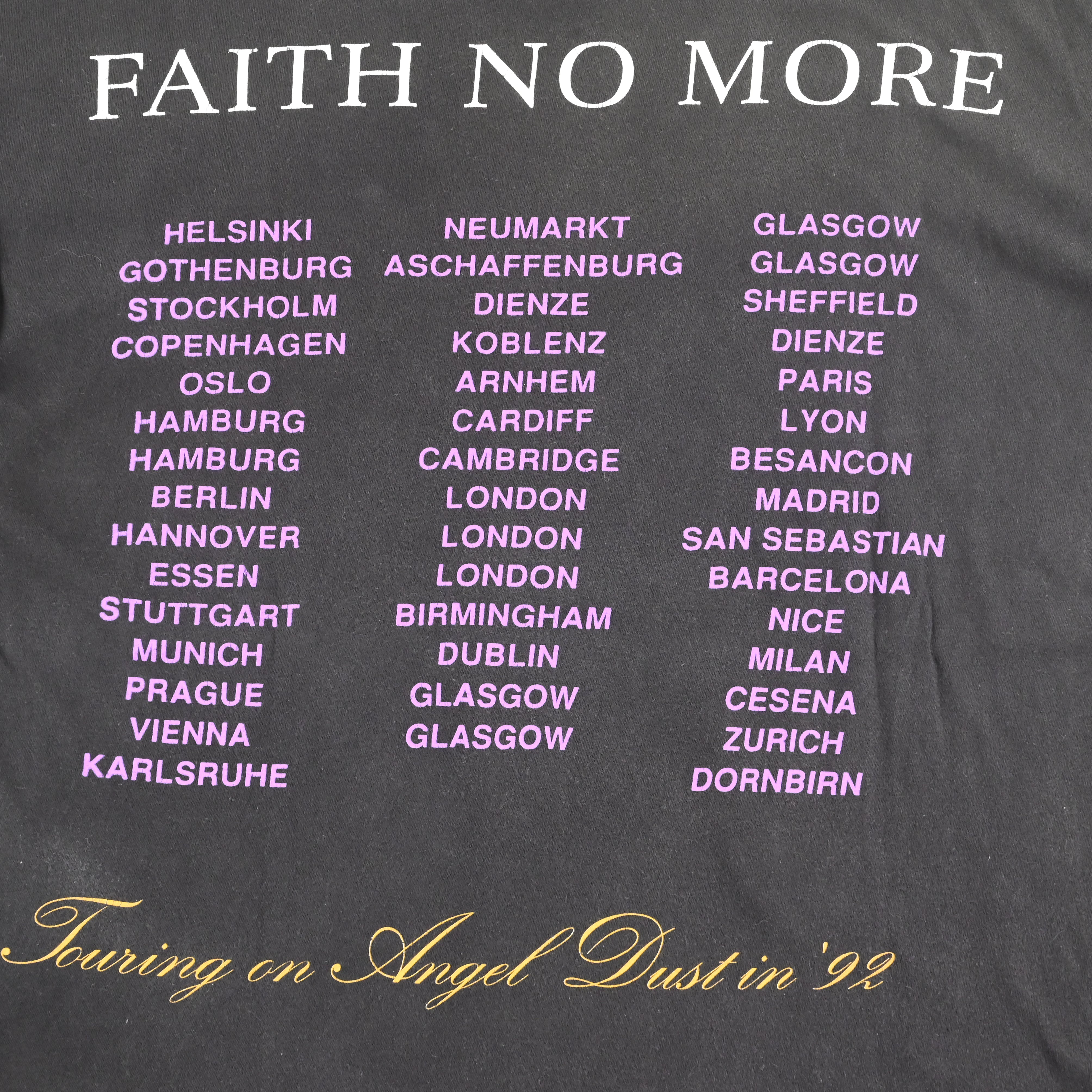93© FAITH NO MORE "ANGEL DUST EURO TOUR" T-SHIRT SIZE XL