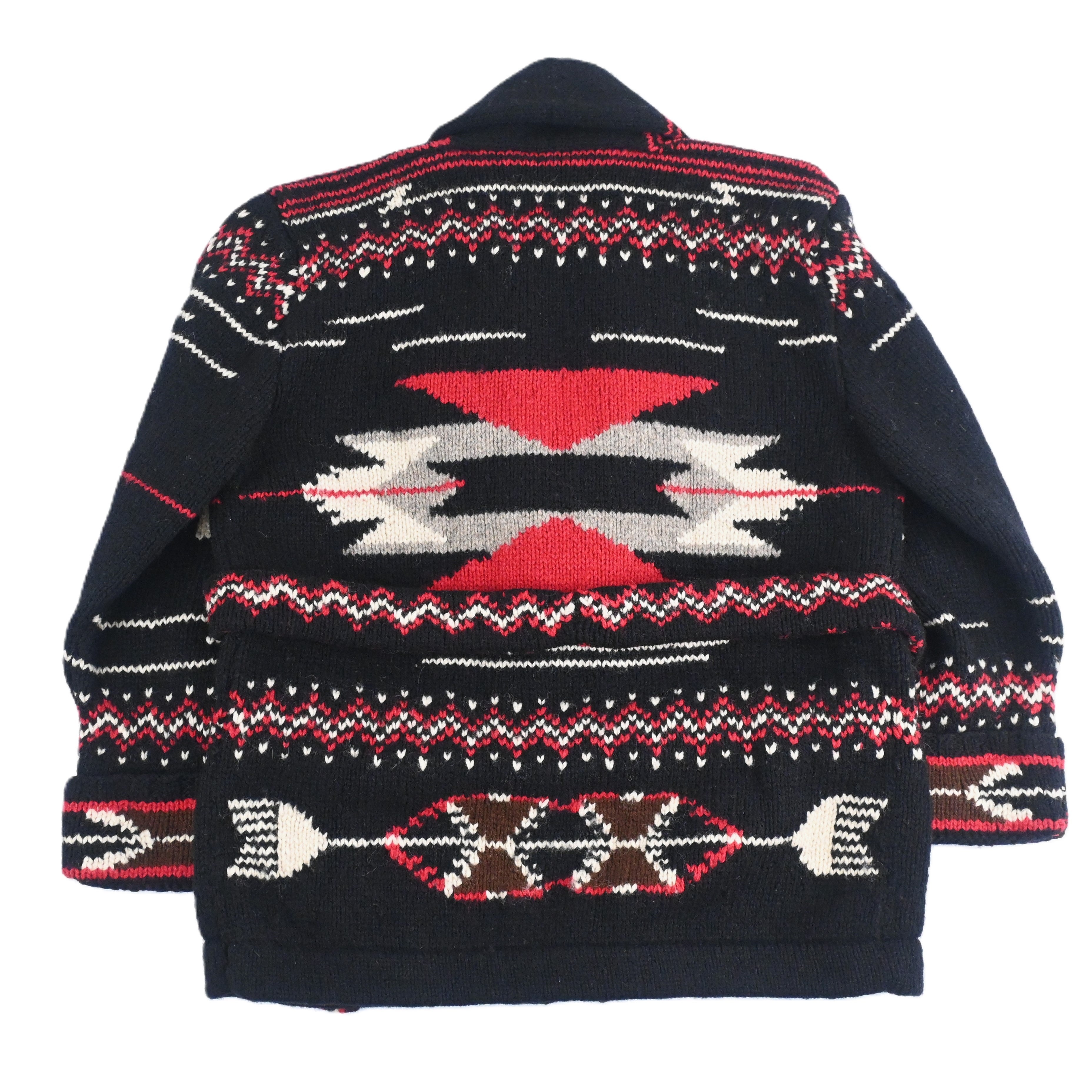 90's Ralph Lauren Native Hand Knitted Shawl Collar Cardigan Size S Black