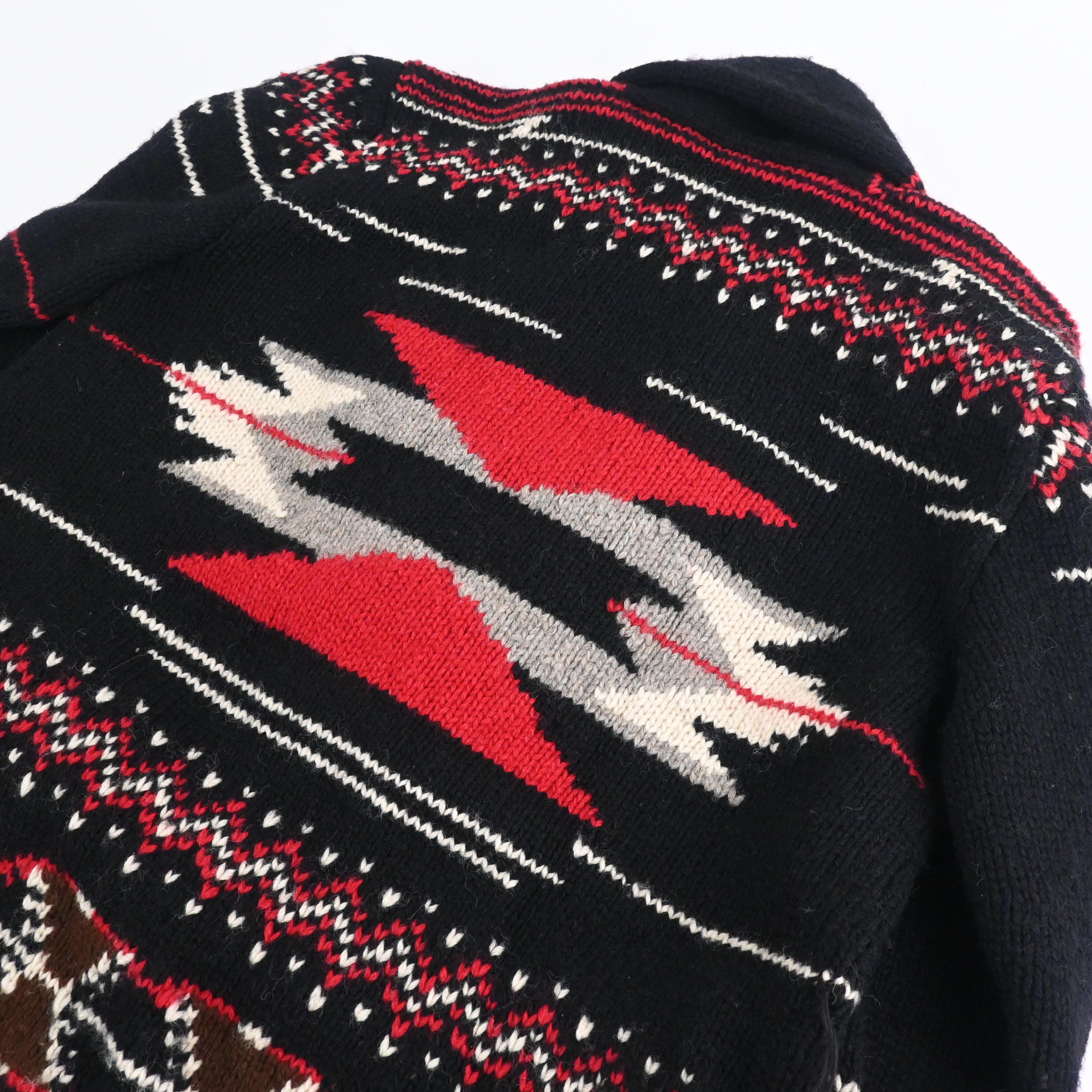 90's Ralph Lauren Native Hand Knitted Shawl Collar Cardigan Size S Black