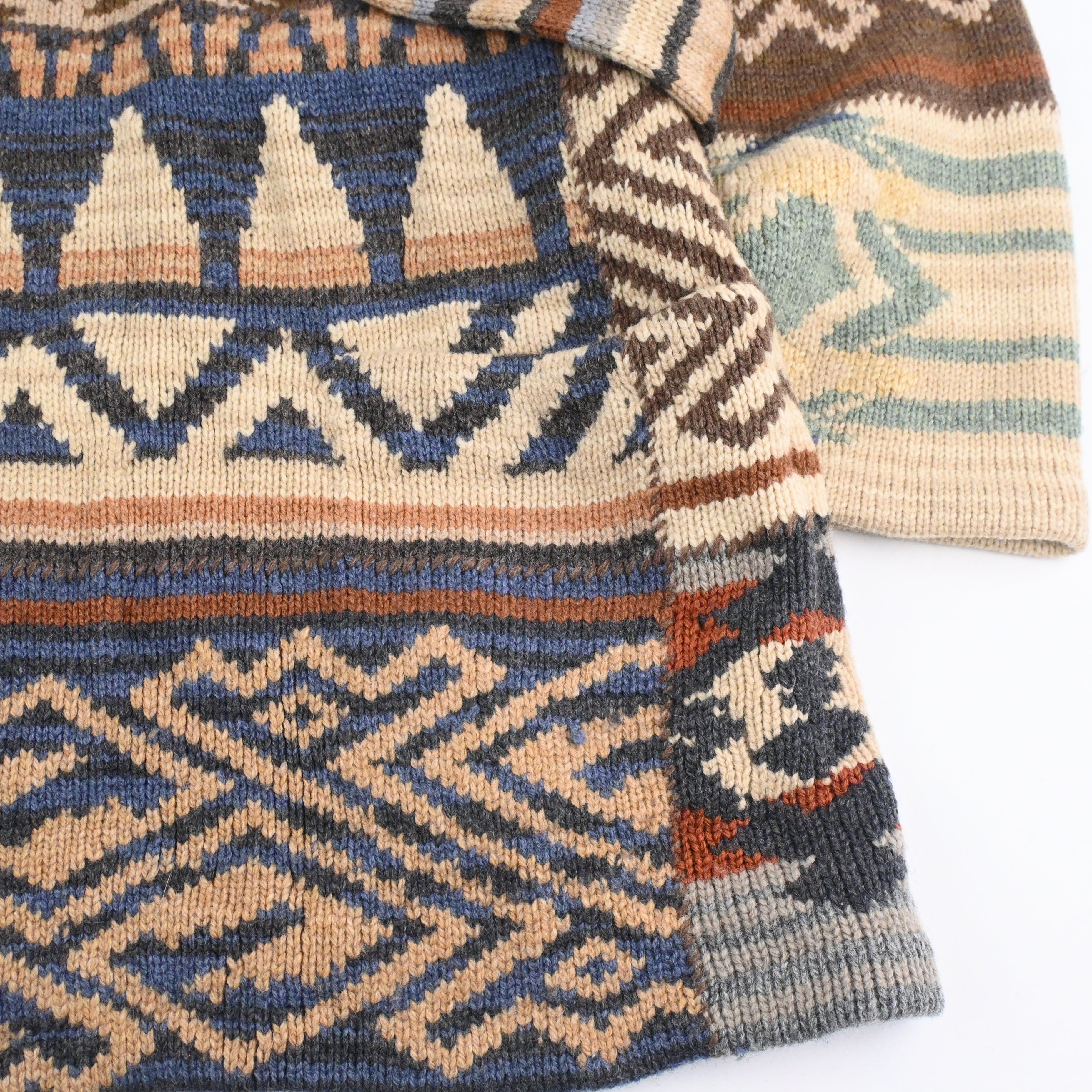 90's Lauren by Ralph Lauren Native Patchwork Hand Knitted Shawl Collar Cardigan Size M