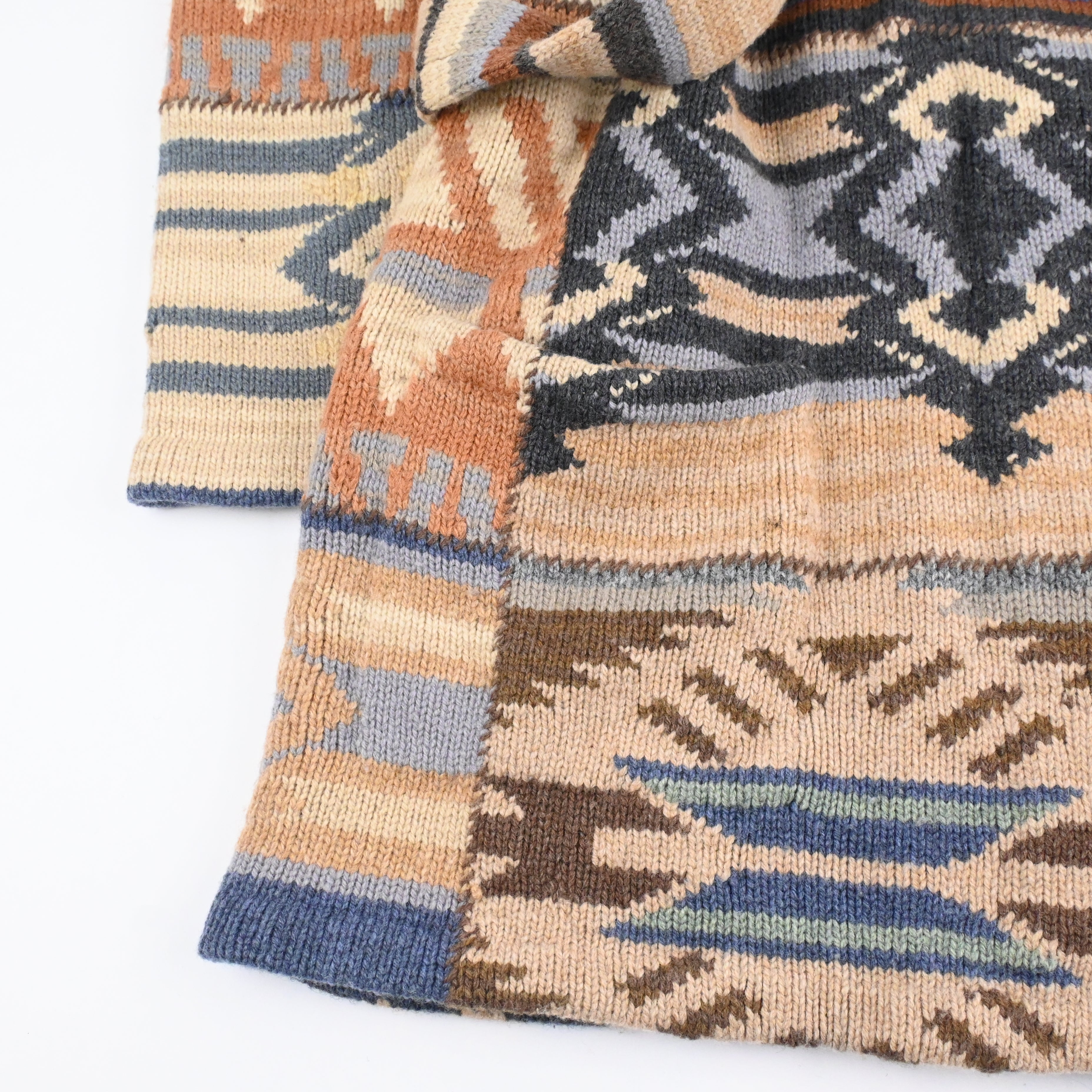 90's Lauren by Ralph Lauren Native Patchwork Hand Knitted Shawl Collar Cardigan Size M