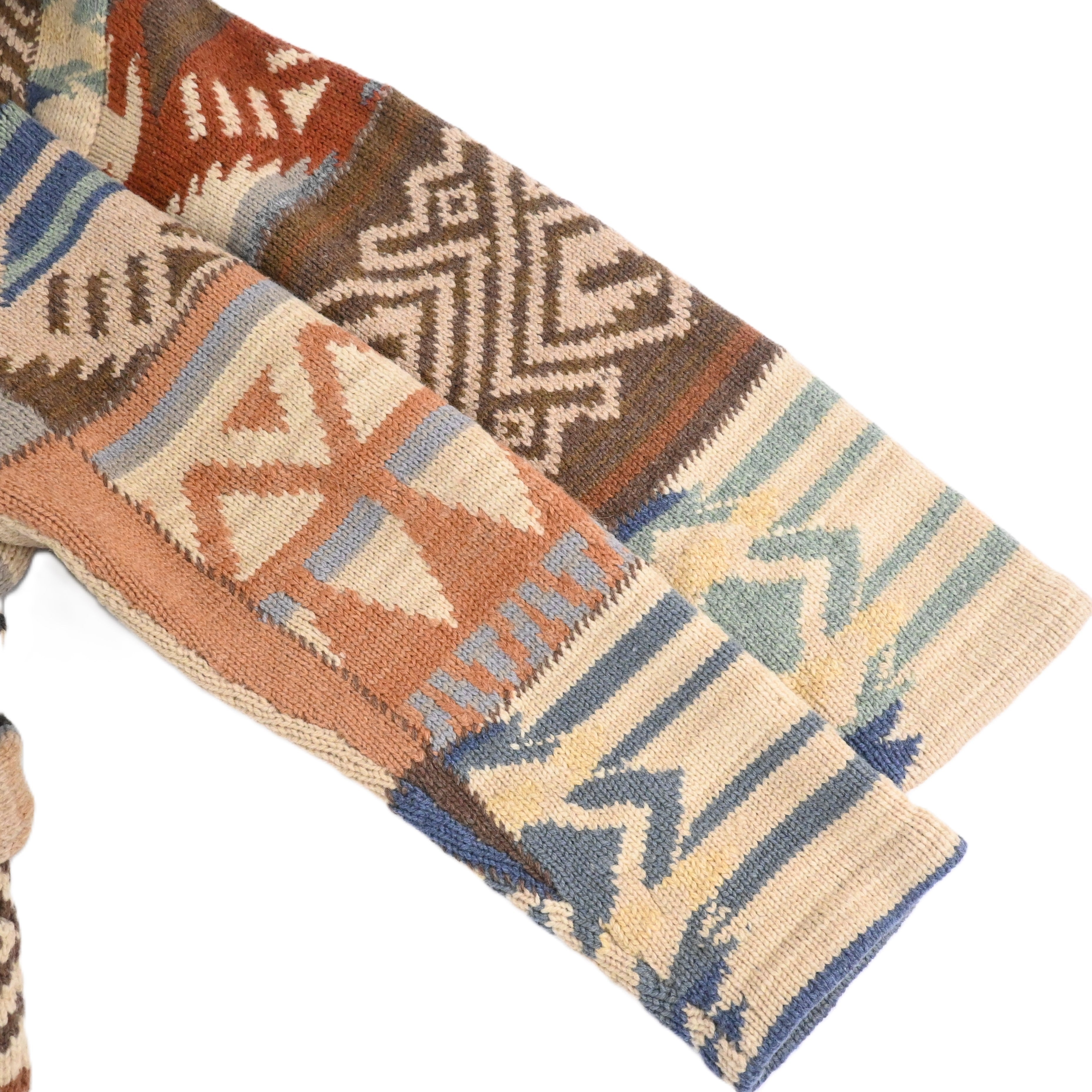 90's Lauren by Ralph Lauren Native Patchwork Hand Knitted Shawl Collar Cardigan Size M