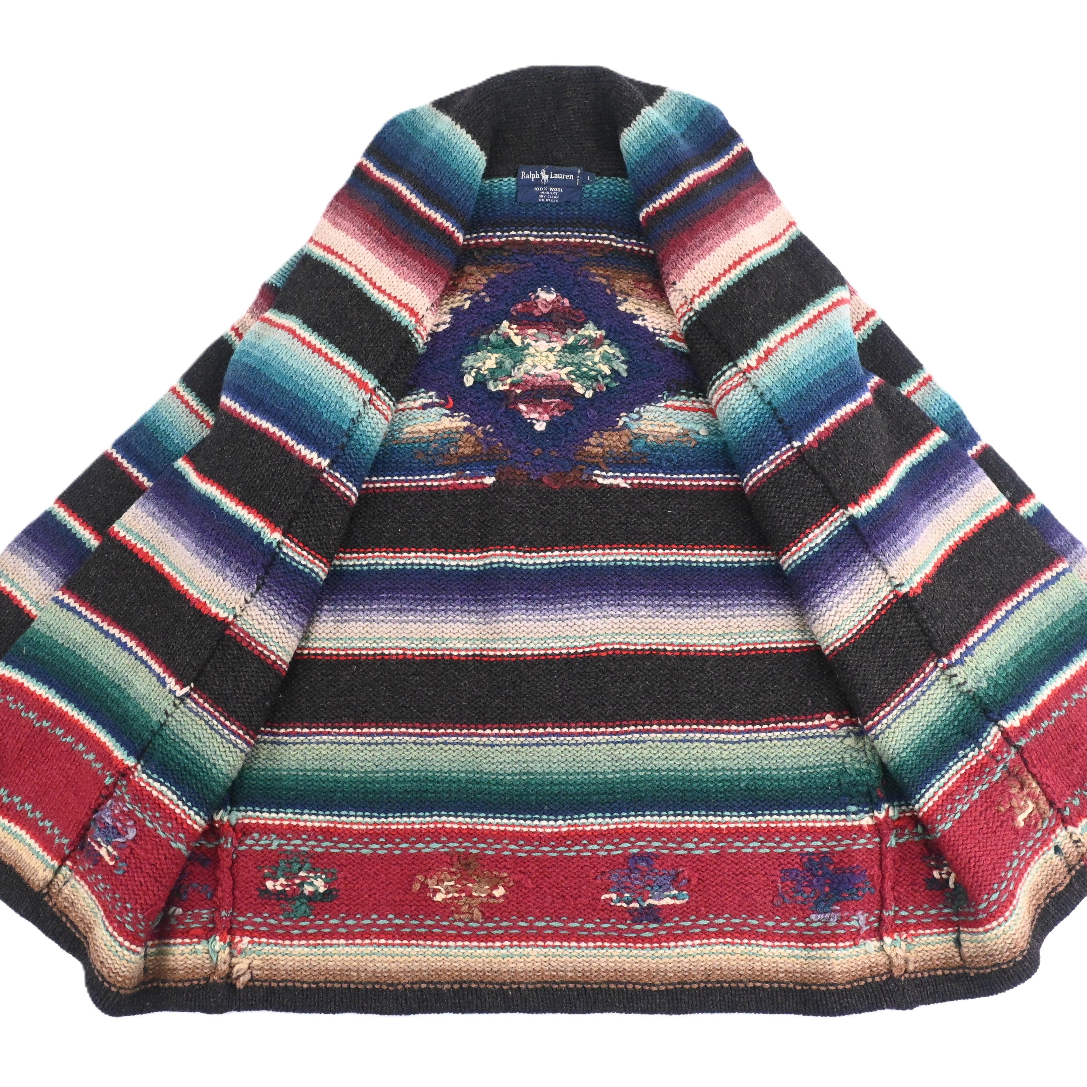 90's Ralph Lauren Native Border Hand Knitted Shawl Collar Cardigan Size L