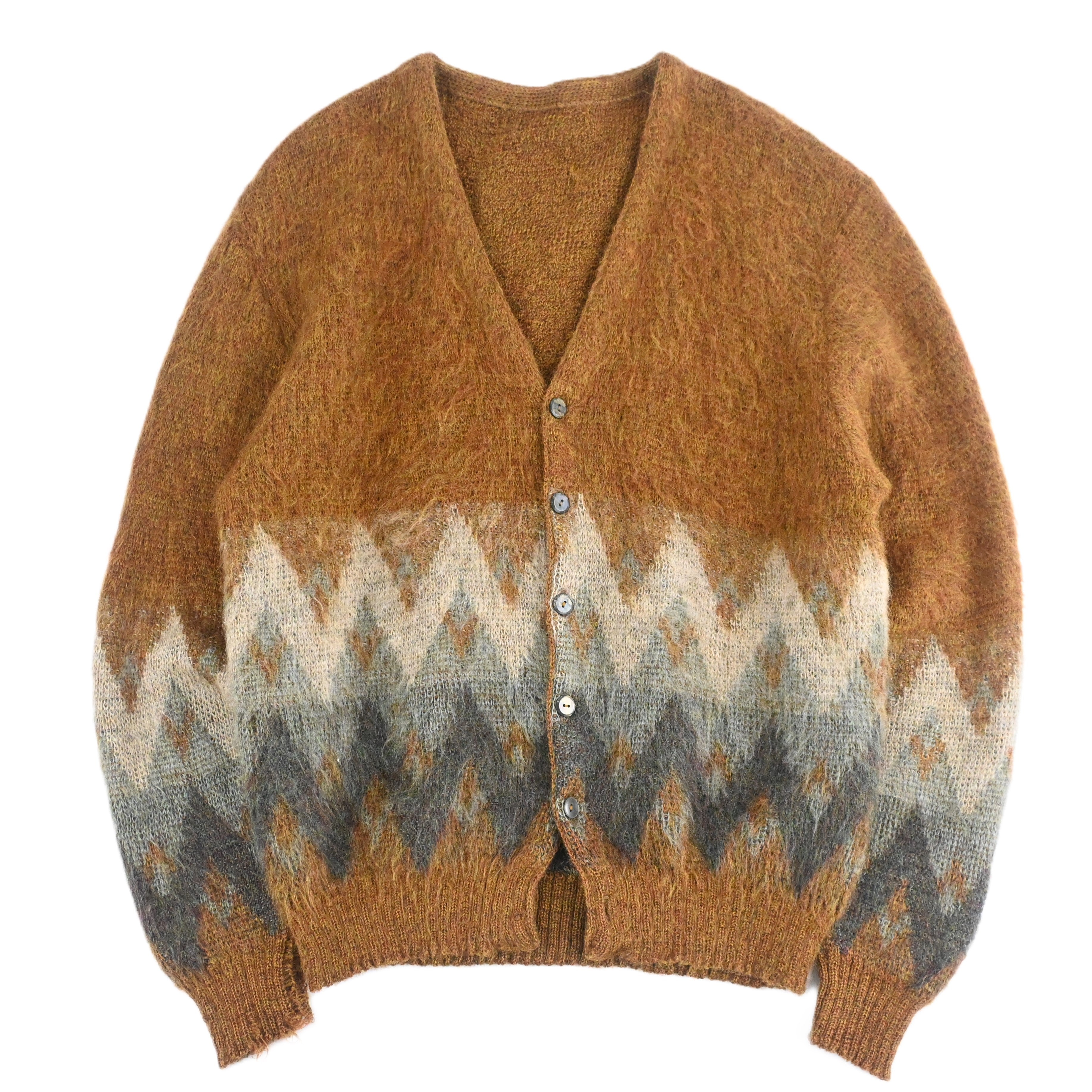 60's ARGYLE MOHAIR CARDIGAN SIZE W58 L64