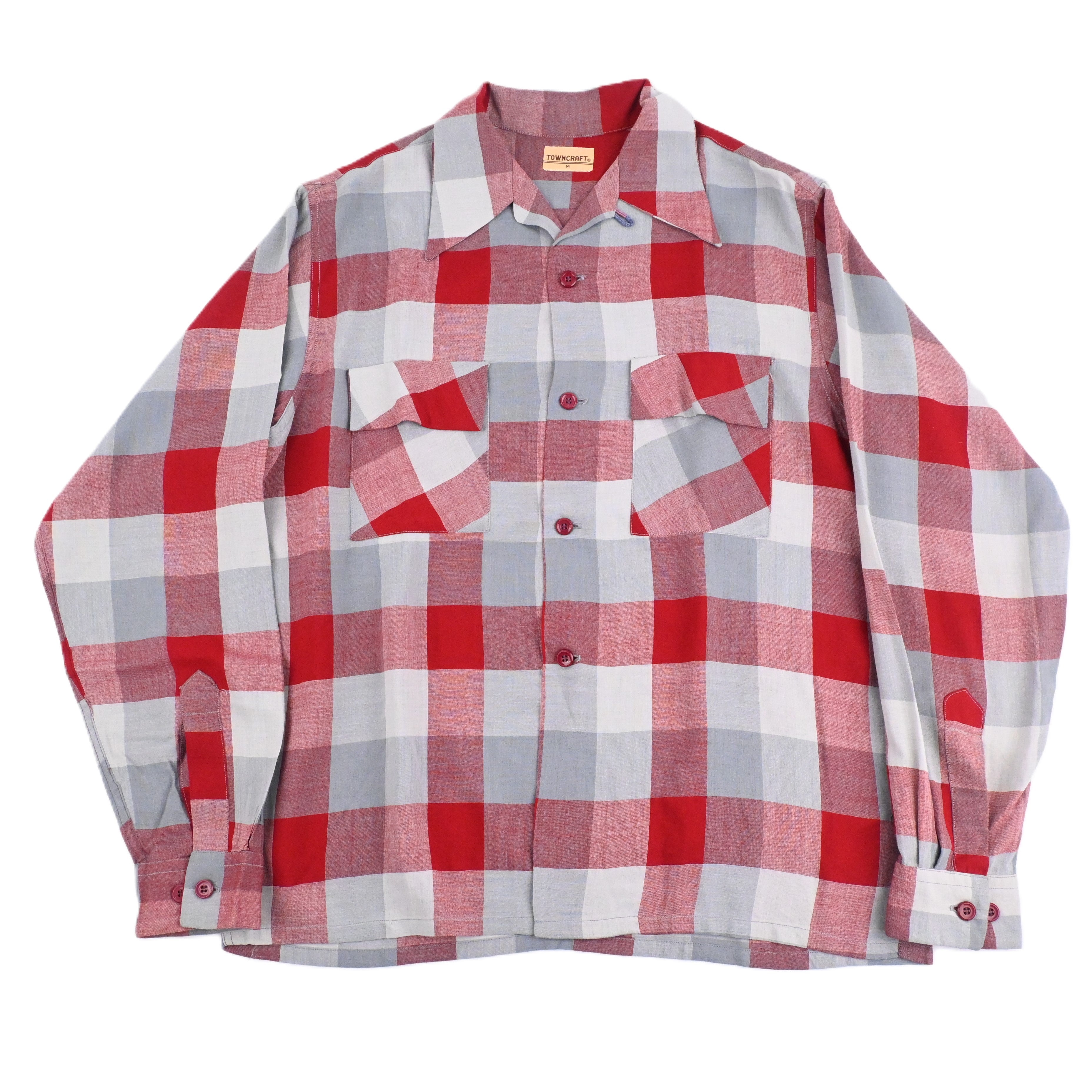 40’s TOWNCRAFT RAYON FLAT WOVEN LOOP COLLAR SHIRT SIZE M NON WASH