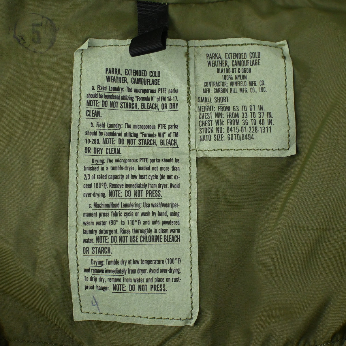'87 ECWCS GEN1 EARLY MOD GORE-TEX PARKA SIZE SMALL-SHORT