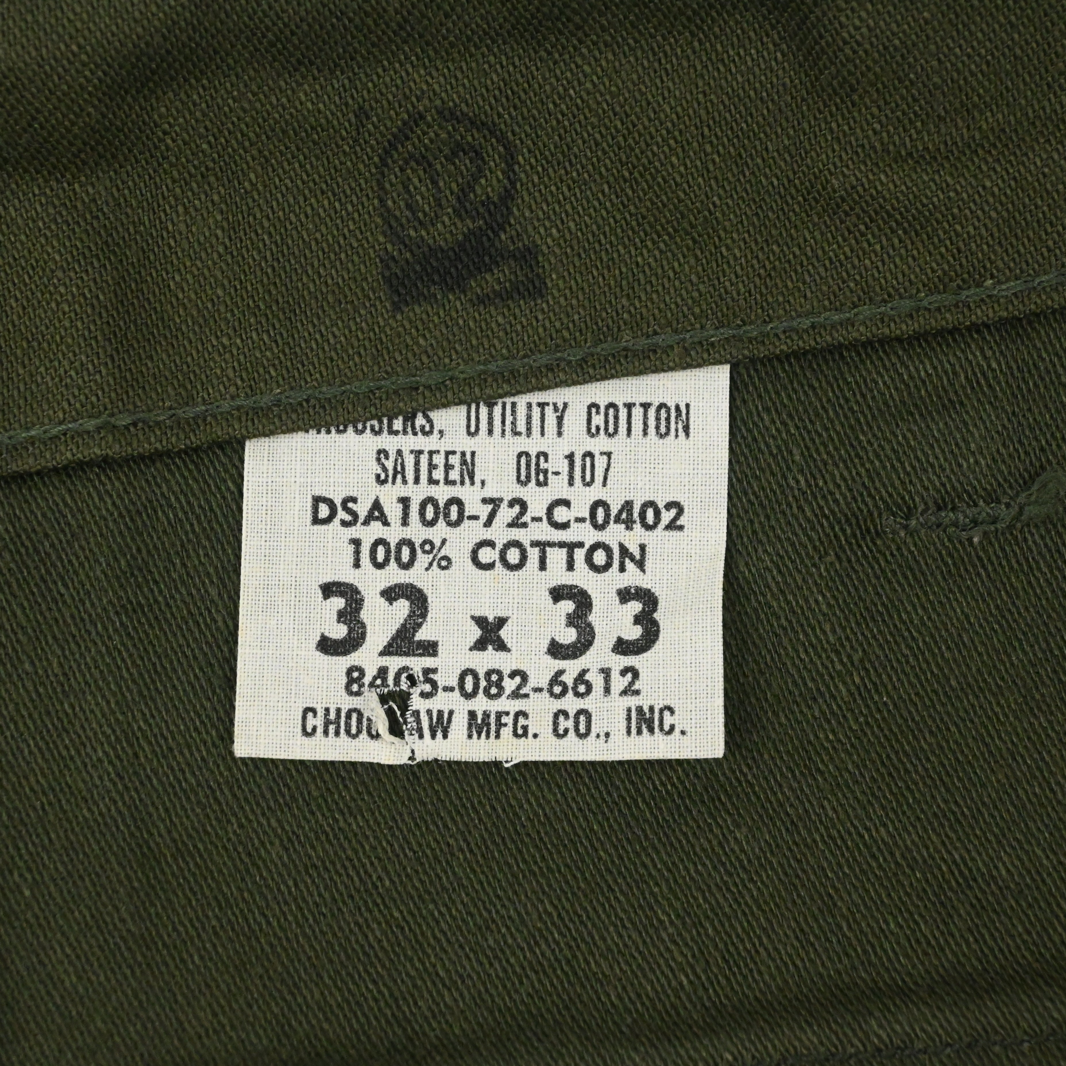 '72 SATEEN FATIGUE PANTS BUTTON FLY DEAD STOCK SIZE W32 L33