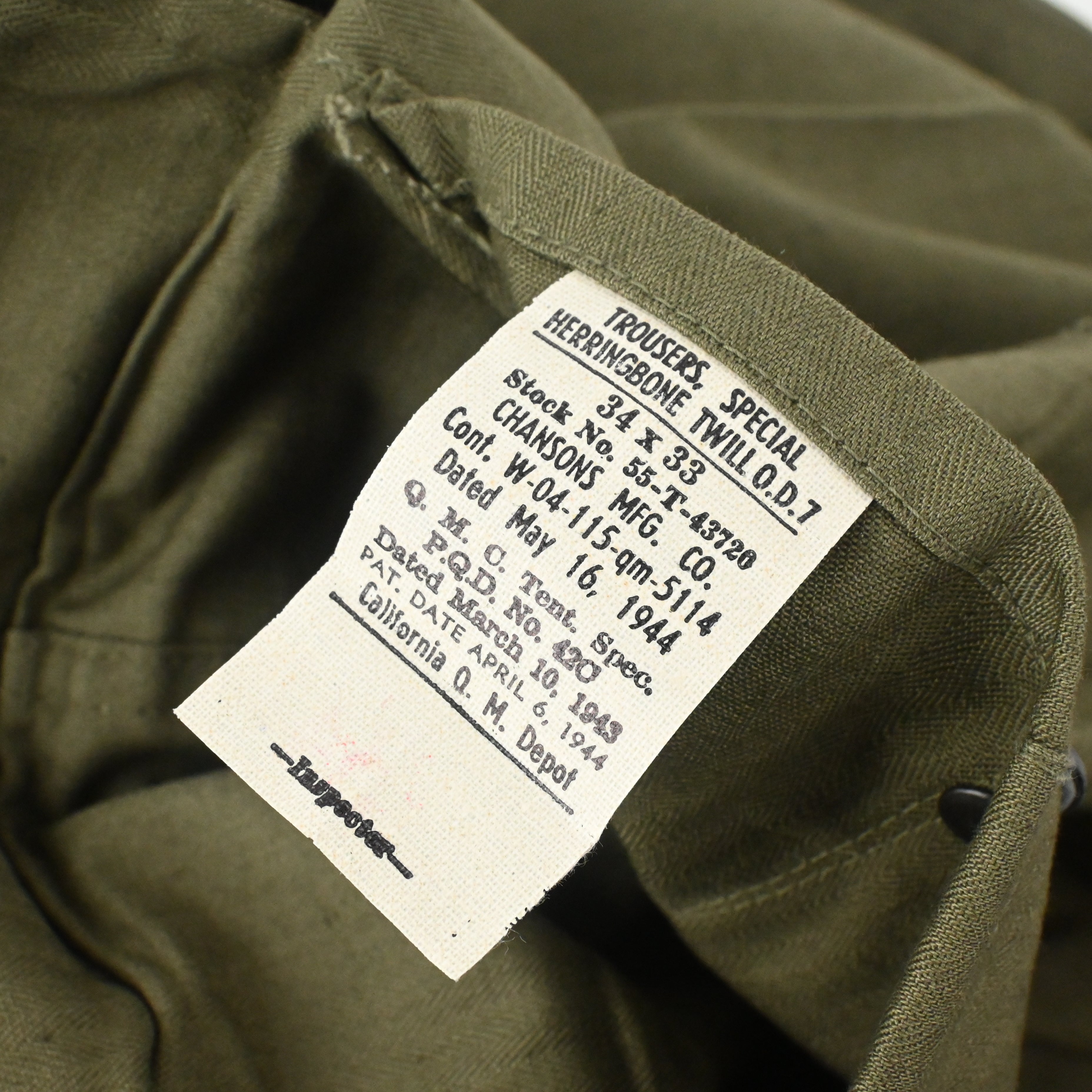 40's M-43 HBT UTILITY TROUSERS DEAD STOCK W34 L33