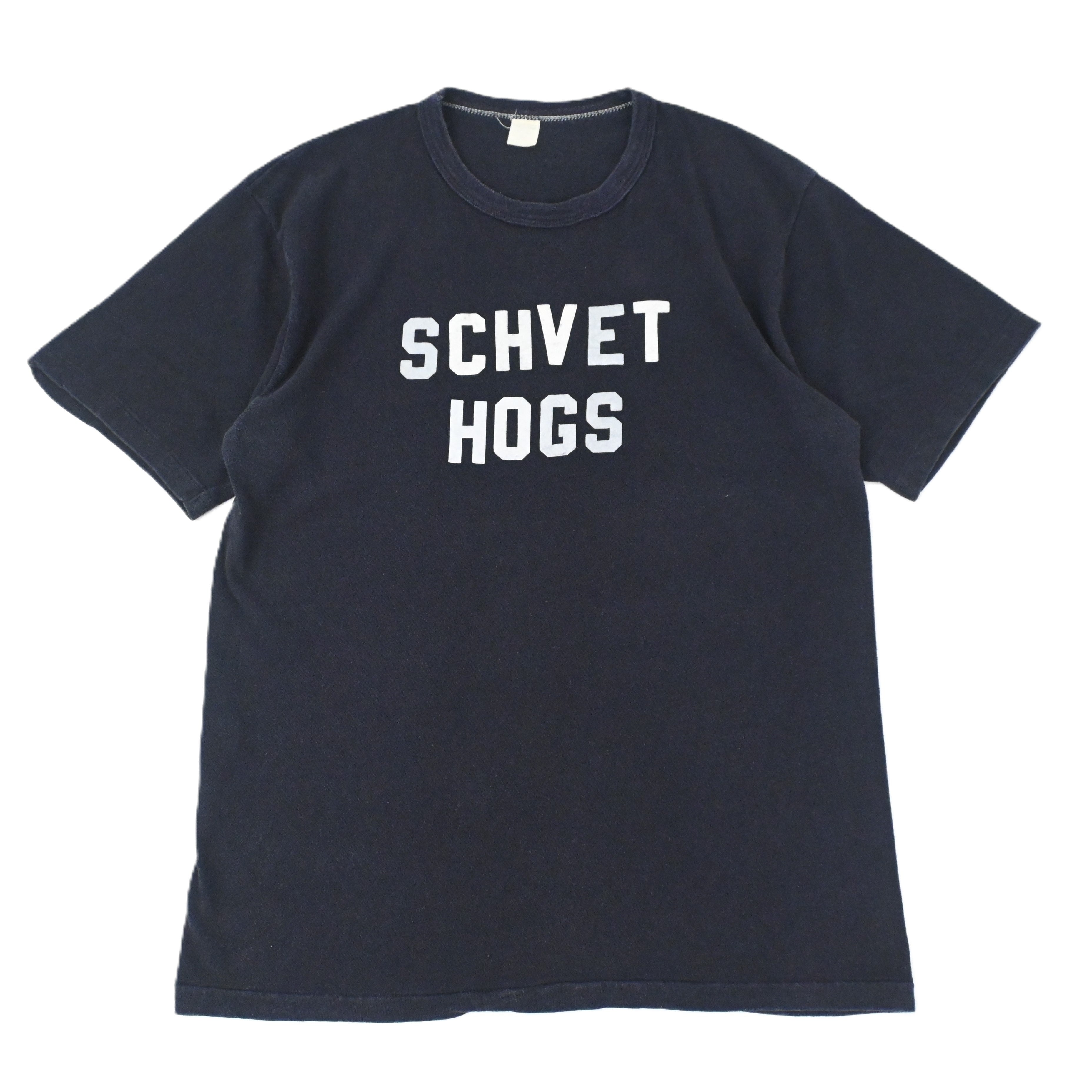 70's SPORTS WEAR "SCHVET HOGS" FLOCKY PRINTED T-SHIRT SIZE XL