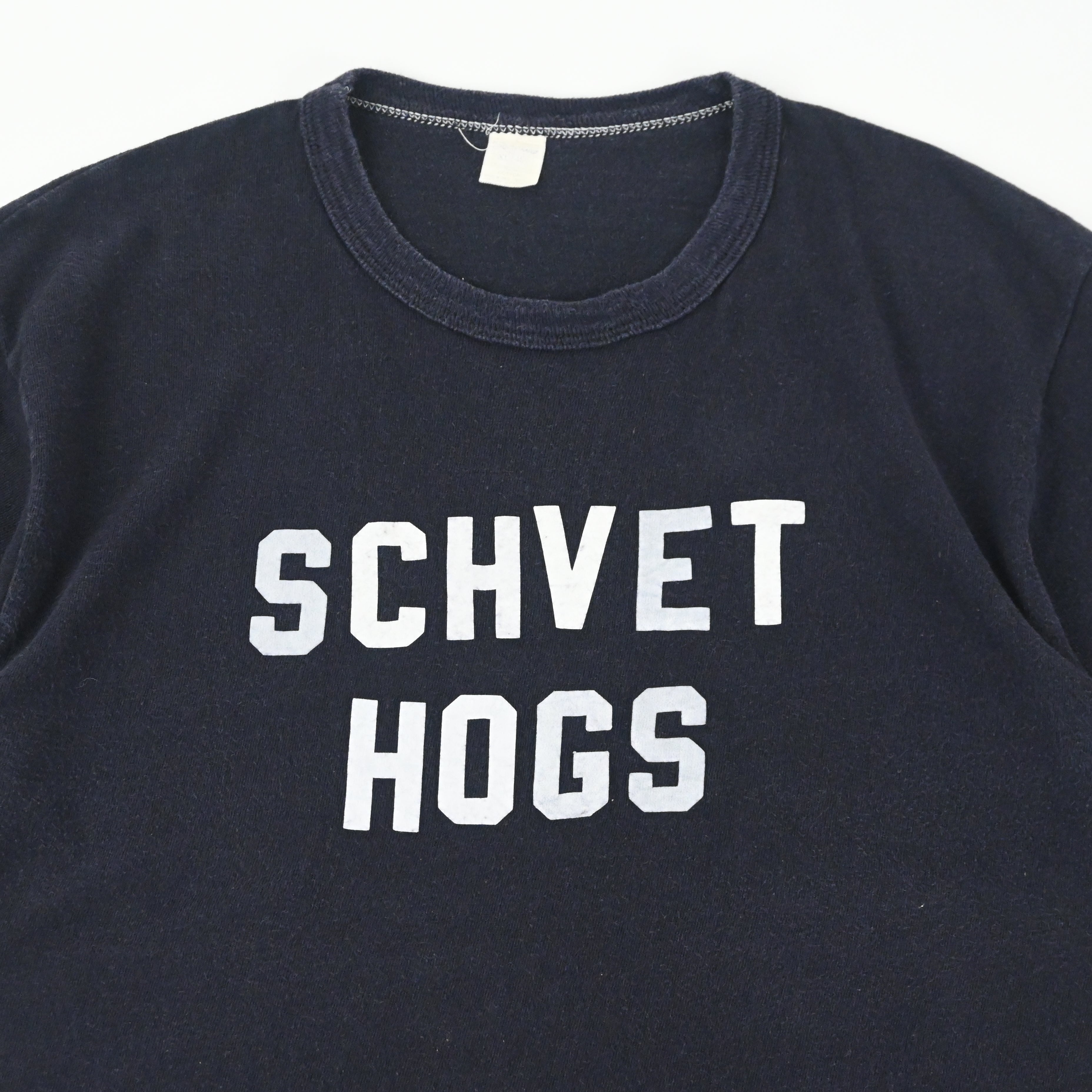 70's SPORTS WEAR "SCHVET HOGS" FLOCKY PRINTED T-SHIRT SIZE XL
