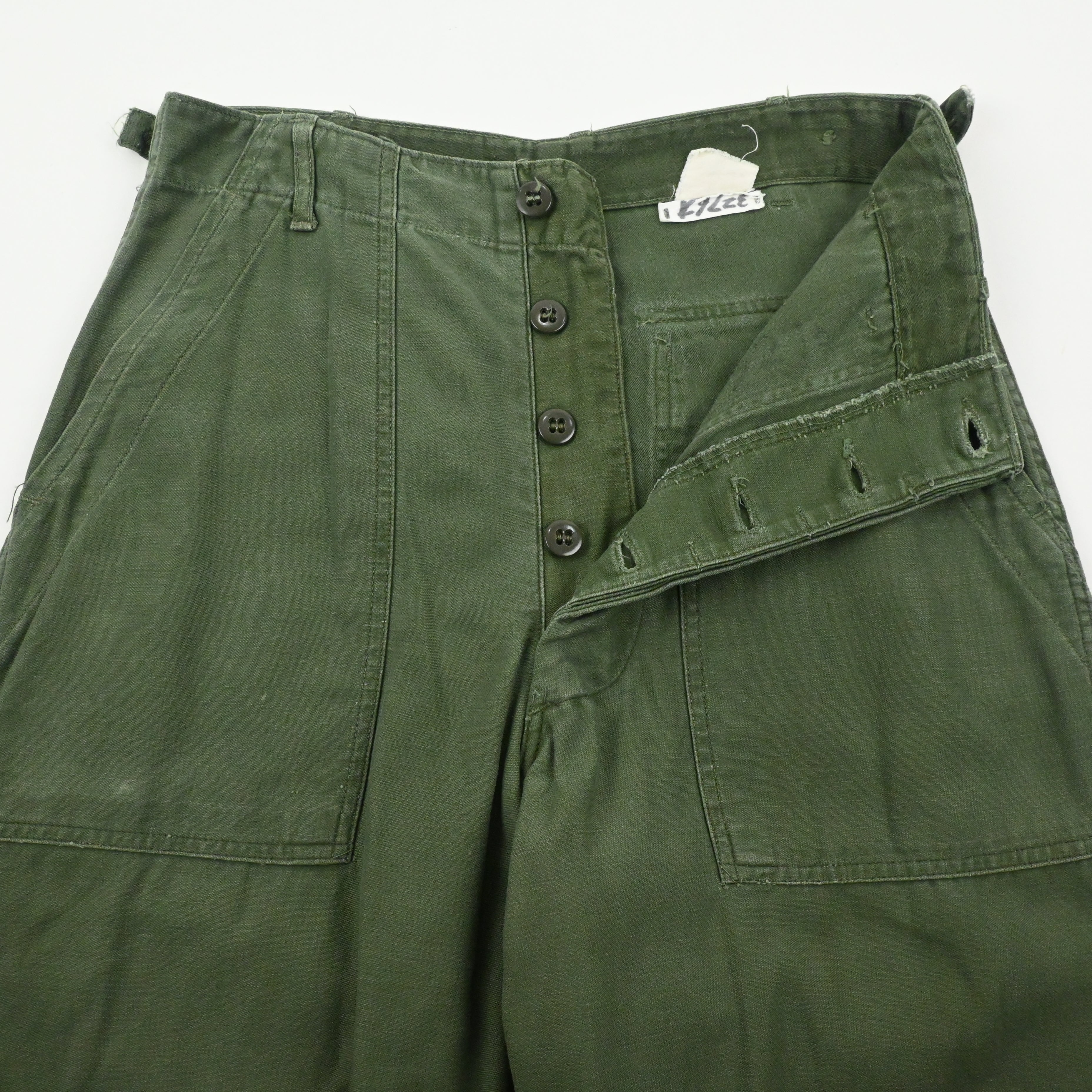 '62 SATEEN FATIGUE PANTS BUTTON FLY SIZE W29 L31