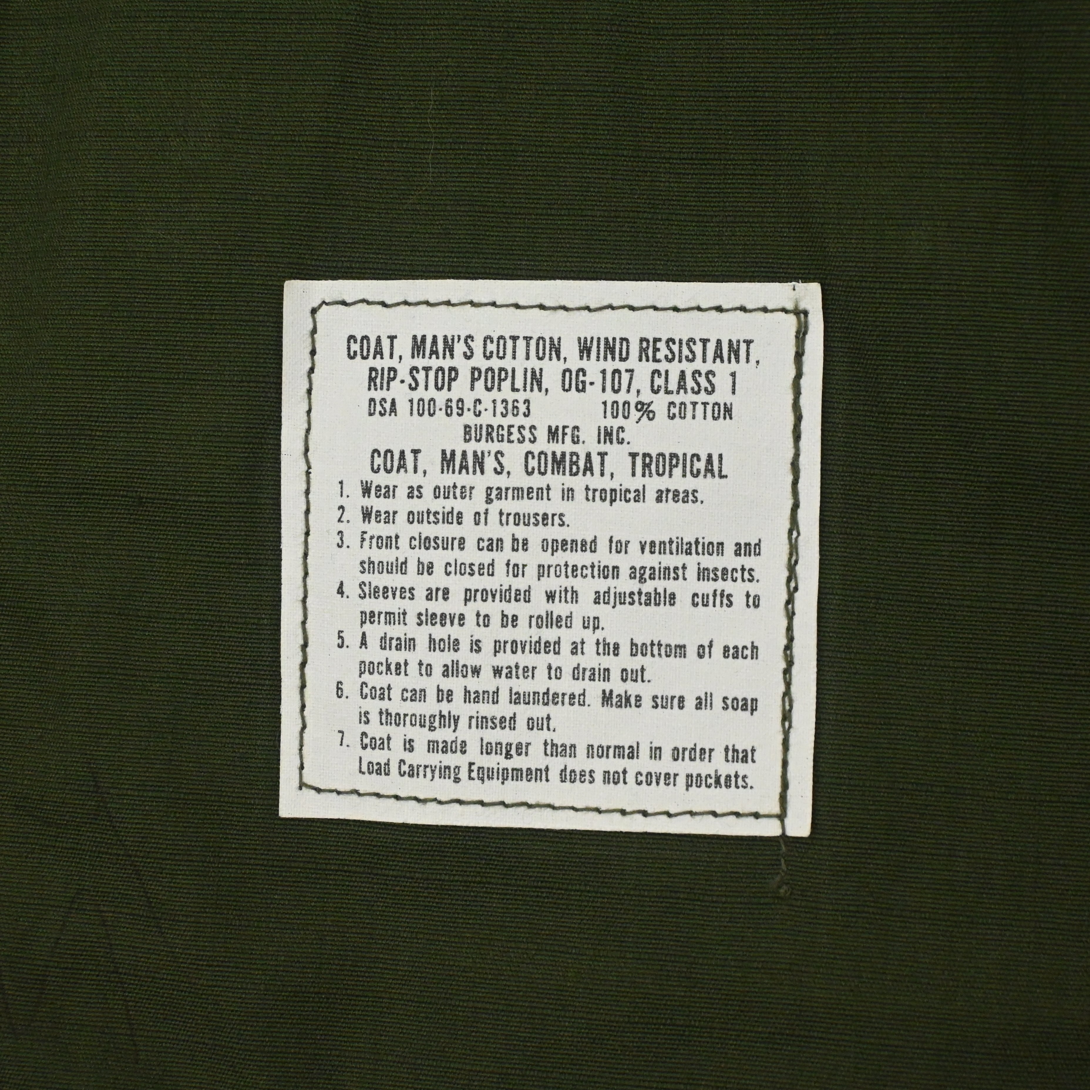 ’69 JUNGLE FATIGUE JACKET 4TH RIP STOP SIZE L-SHORT DEAD STOCK
