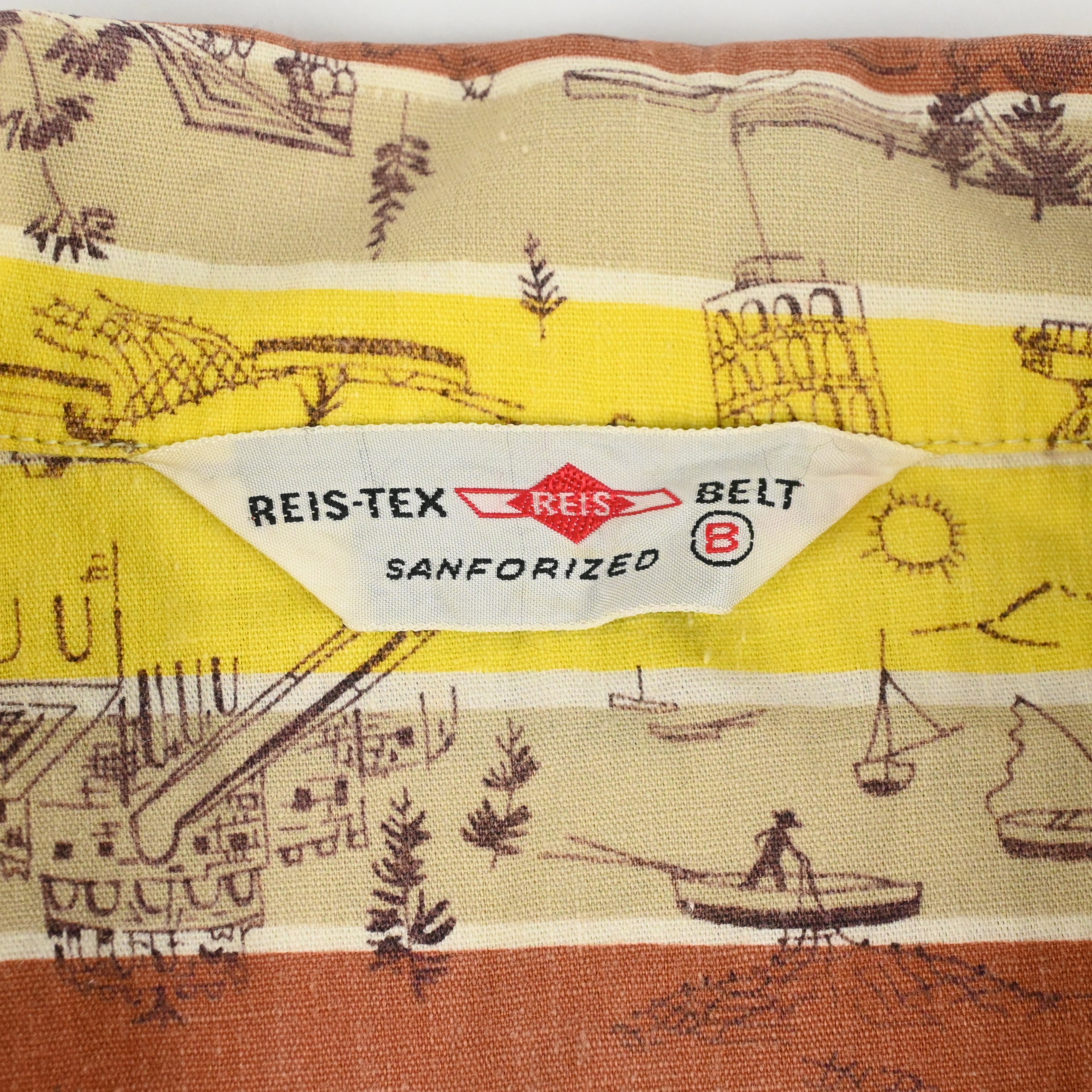 50's REIS-TEX BELT COTTON STRIPE HAWAIIAN SHIRT