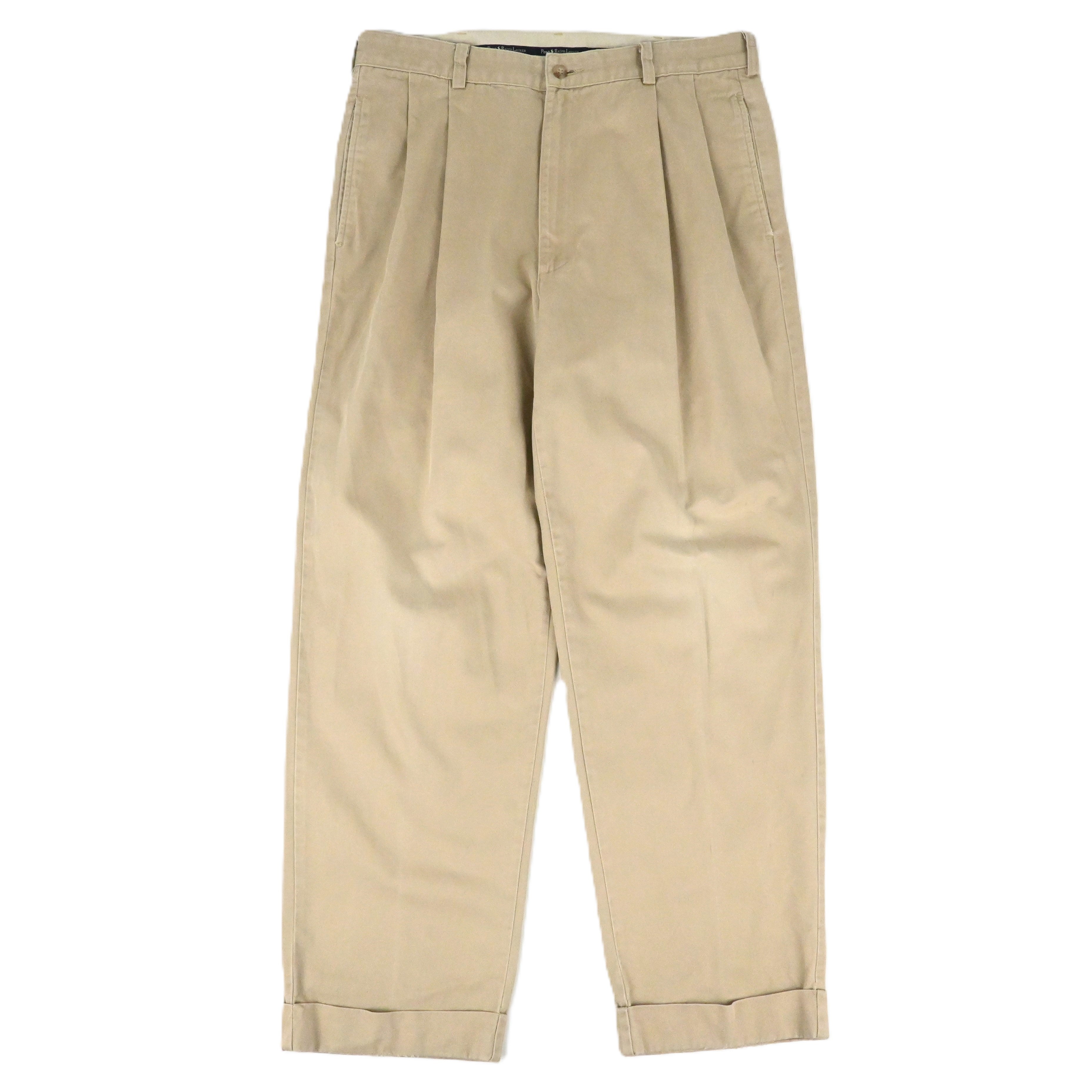 90's POLO BY RALPH LAUREN 2 TUCK CHINO TROUSERS MADE IN USA W34 L29