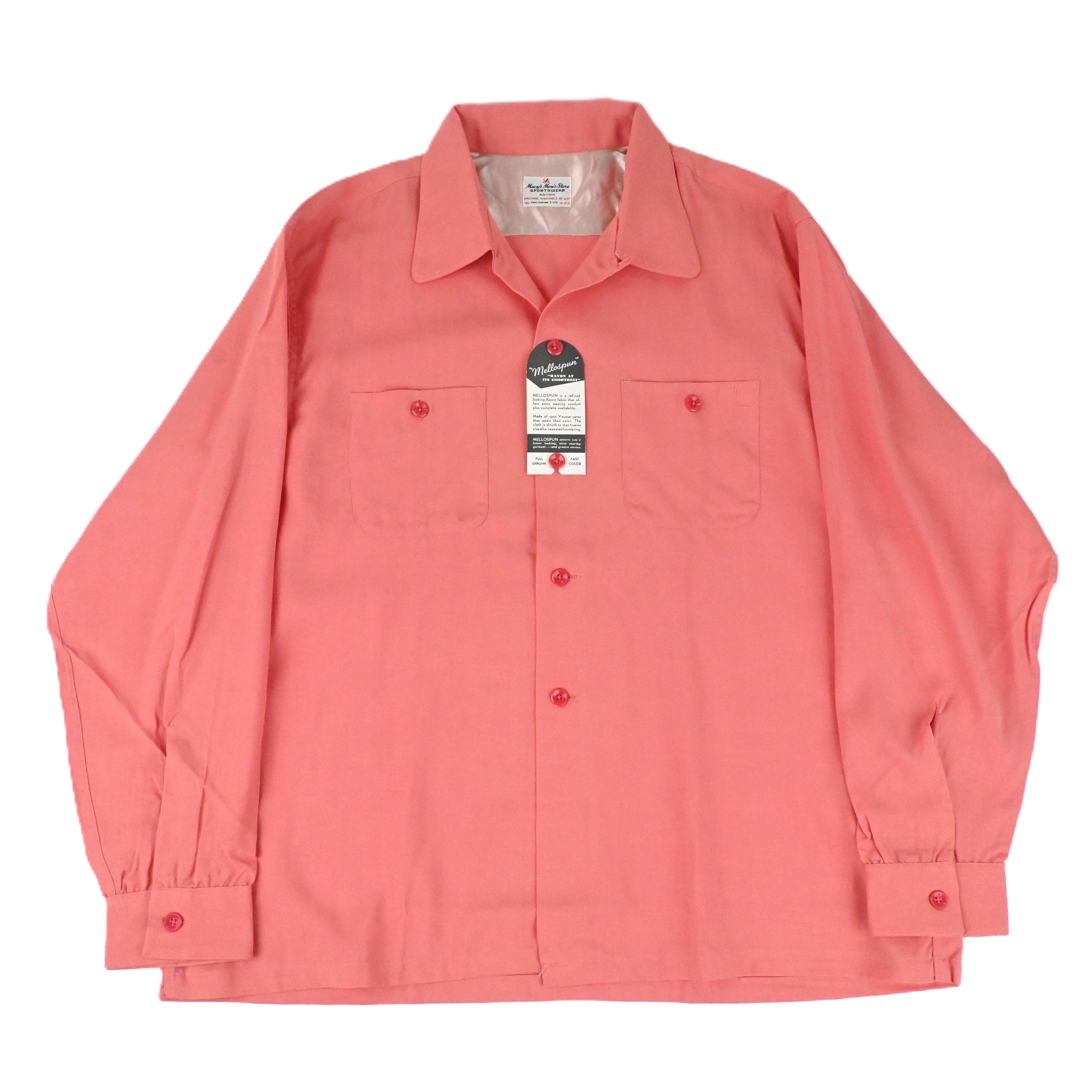 50's MACY'S MEN'S STORE SPORT WEAR RAYON GAB LOOP COLLAR SHIRT SIZE XL DEAD STOCK