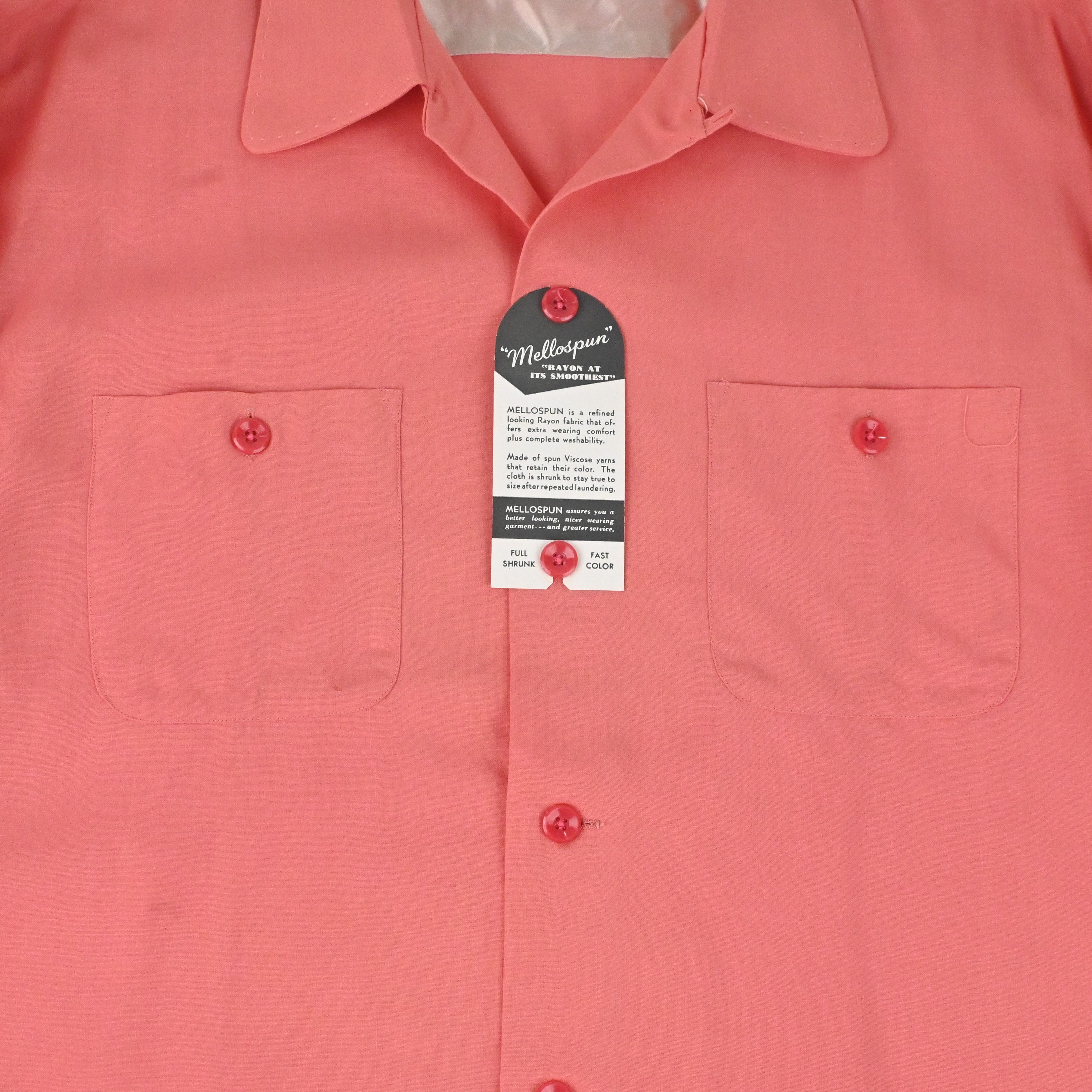50's MACY'S MEN'S STORE SPORT WEAR RAYON GAB LOOP COLLAR SHIRT SIZE XL DEAD STOCK