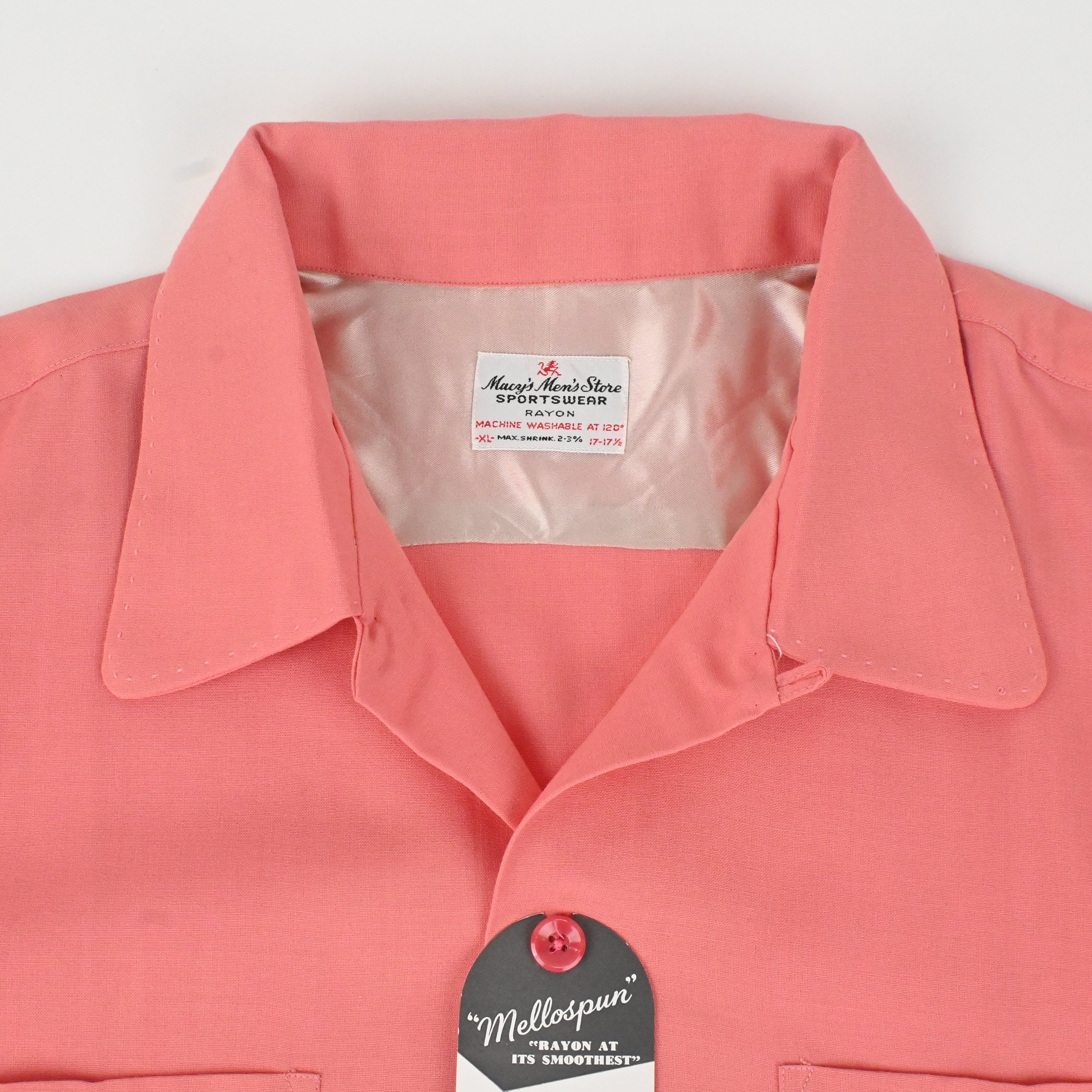 50's MACY'S MEN'S STORE SPORT WEAR RAYON GAB LOOP COLLAR SHIRT SIZE XL DEAD STOCK