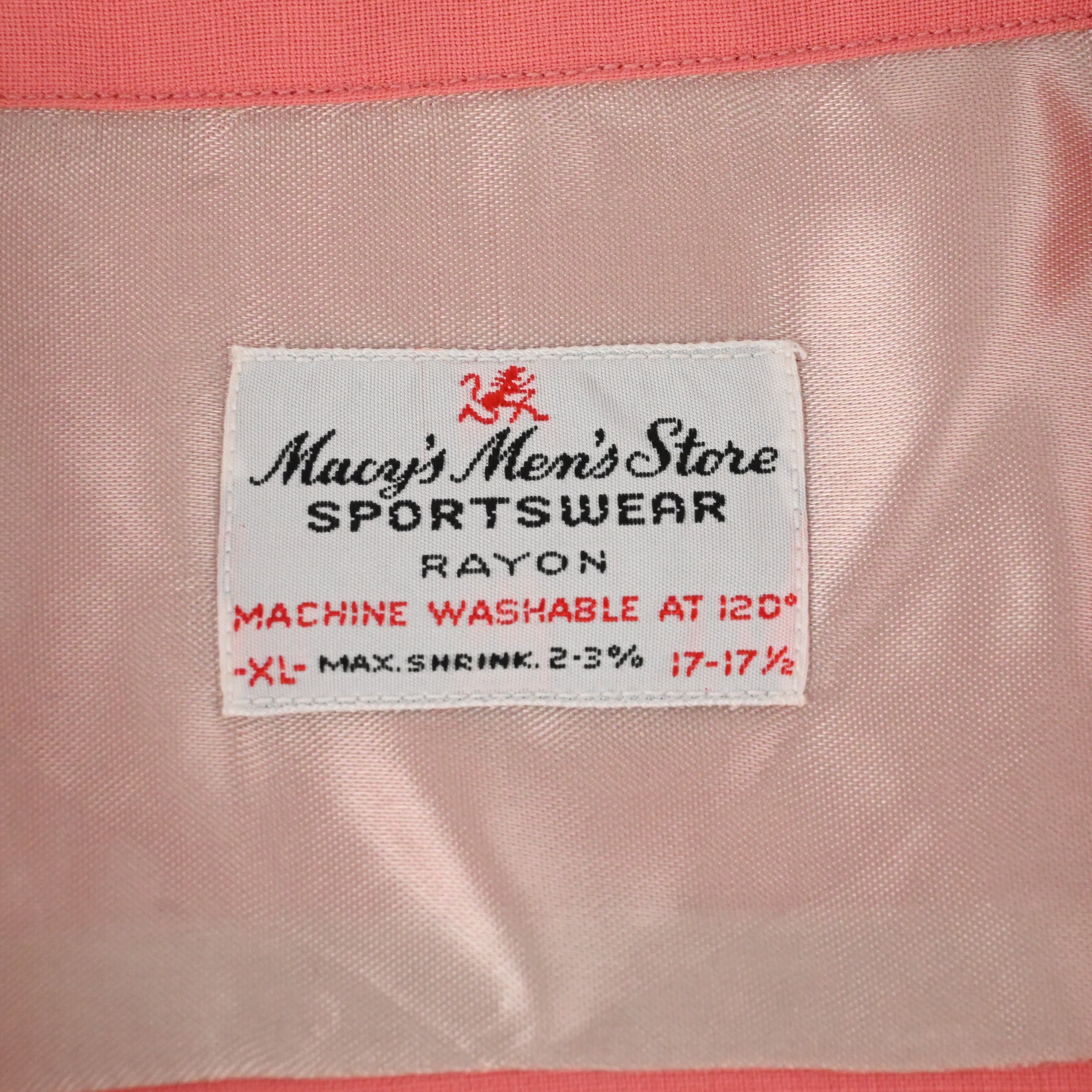 50's MACY'S MEN'S STORE SPORT WEAR RAYON GAB LOOP COLLAR SHIRT SIZE XL DEAD STOCK