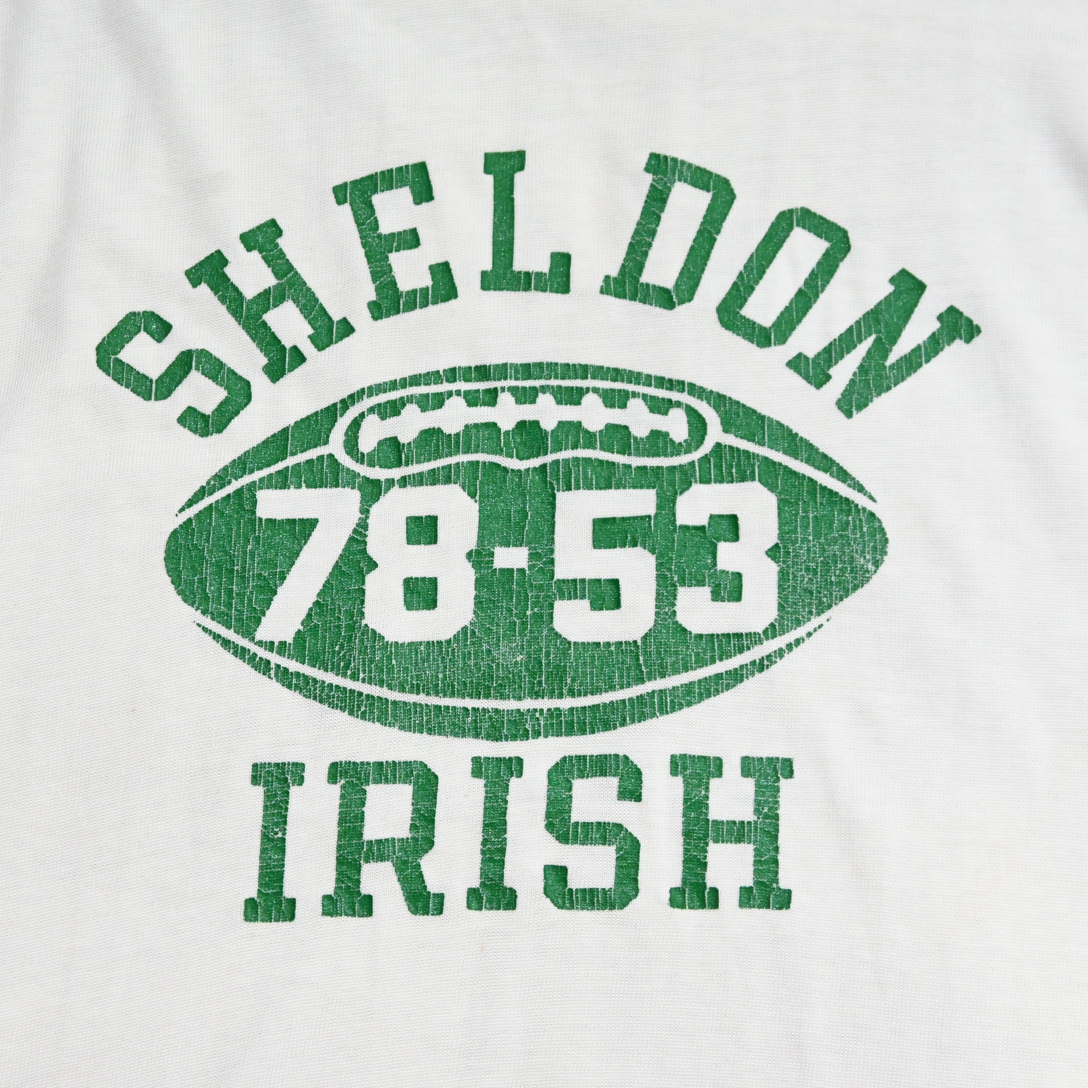 70's CHAMPION "SHELDON IRISH 78-53" FOOT BALL T-SHIRT SIZE L