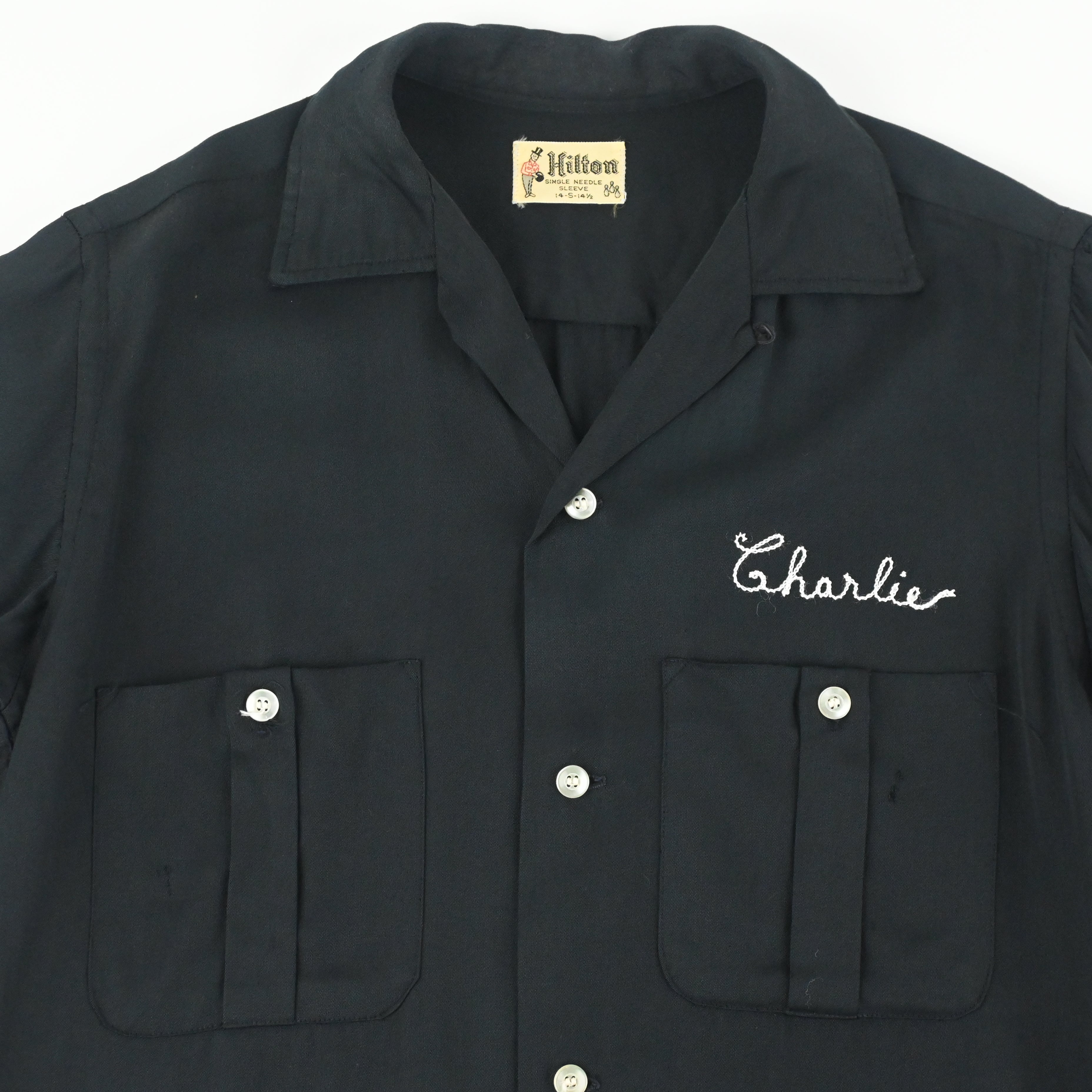 60's HILTON BOWLING SHIRT BLACK SIZE S