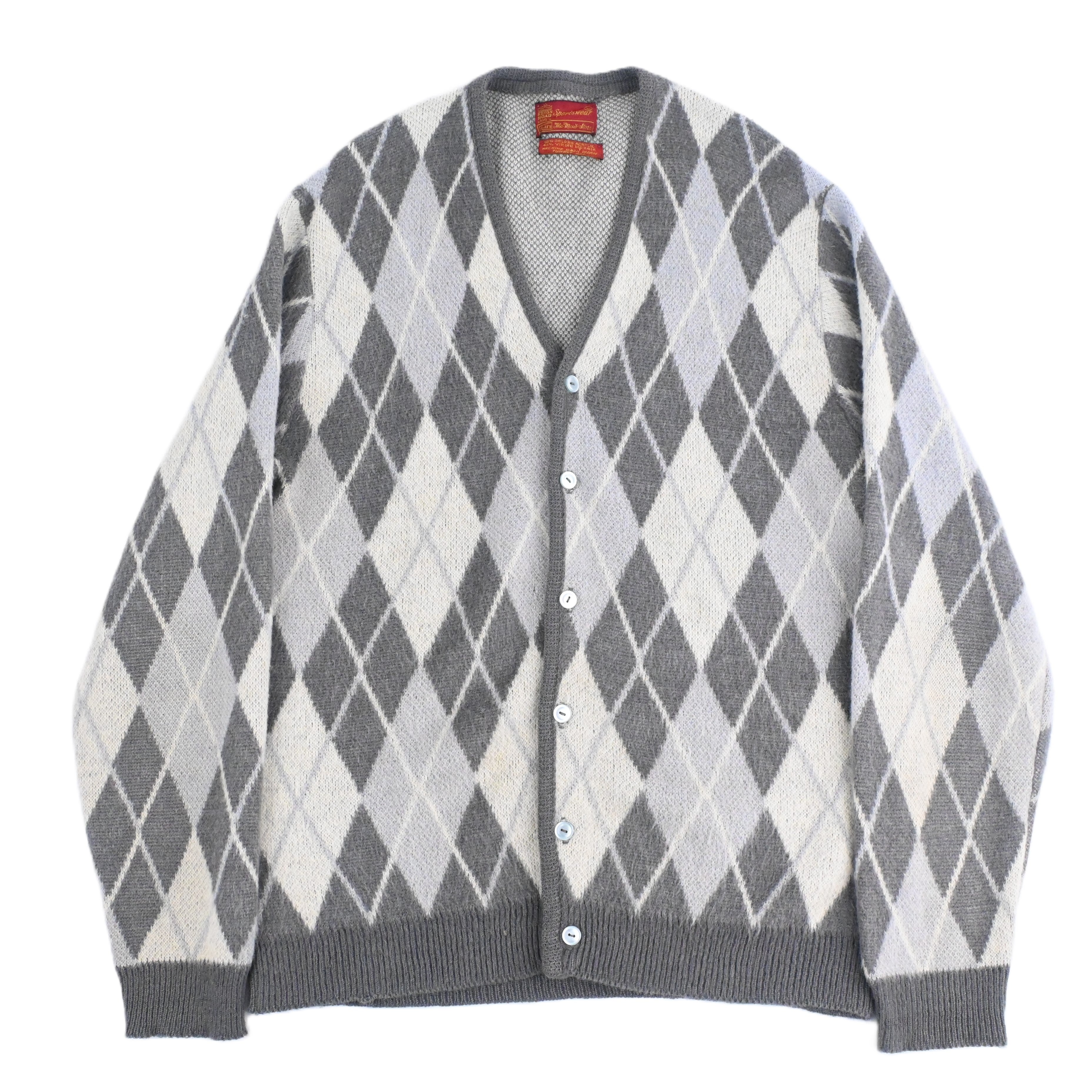 60's SEARS KINGS ROAD SPORTSWEAR ARGYLE MOHAIR CARDIGAN SIZE L