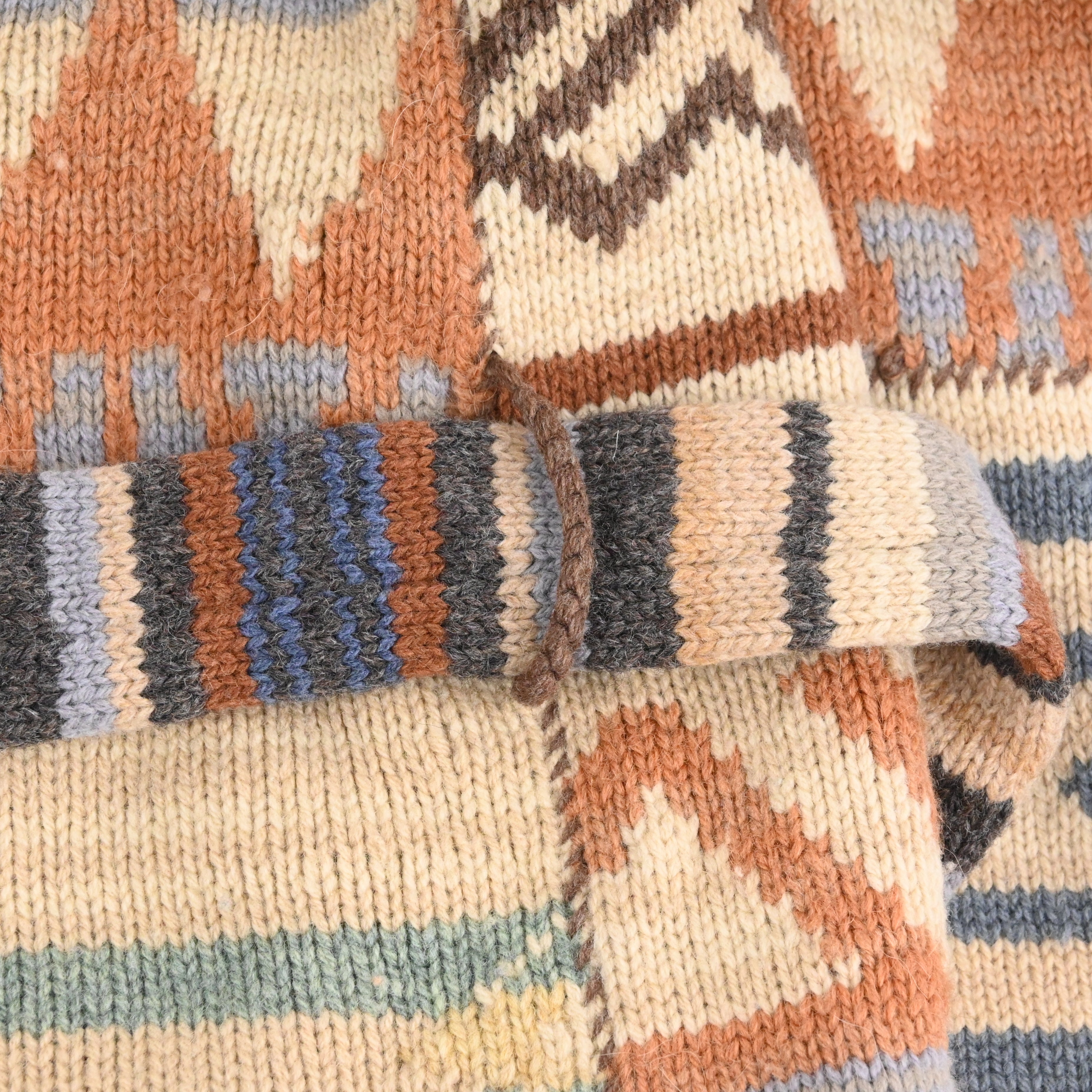 90's Lauren by Ralph Lauren Native Patchwork Hand Knitted Shawl Collar Cardigan Size M