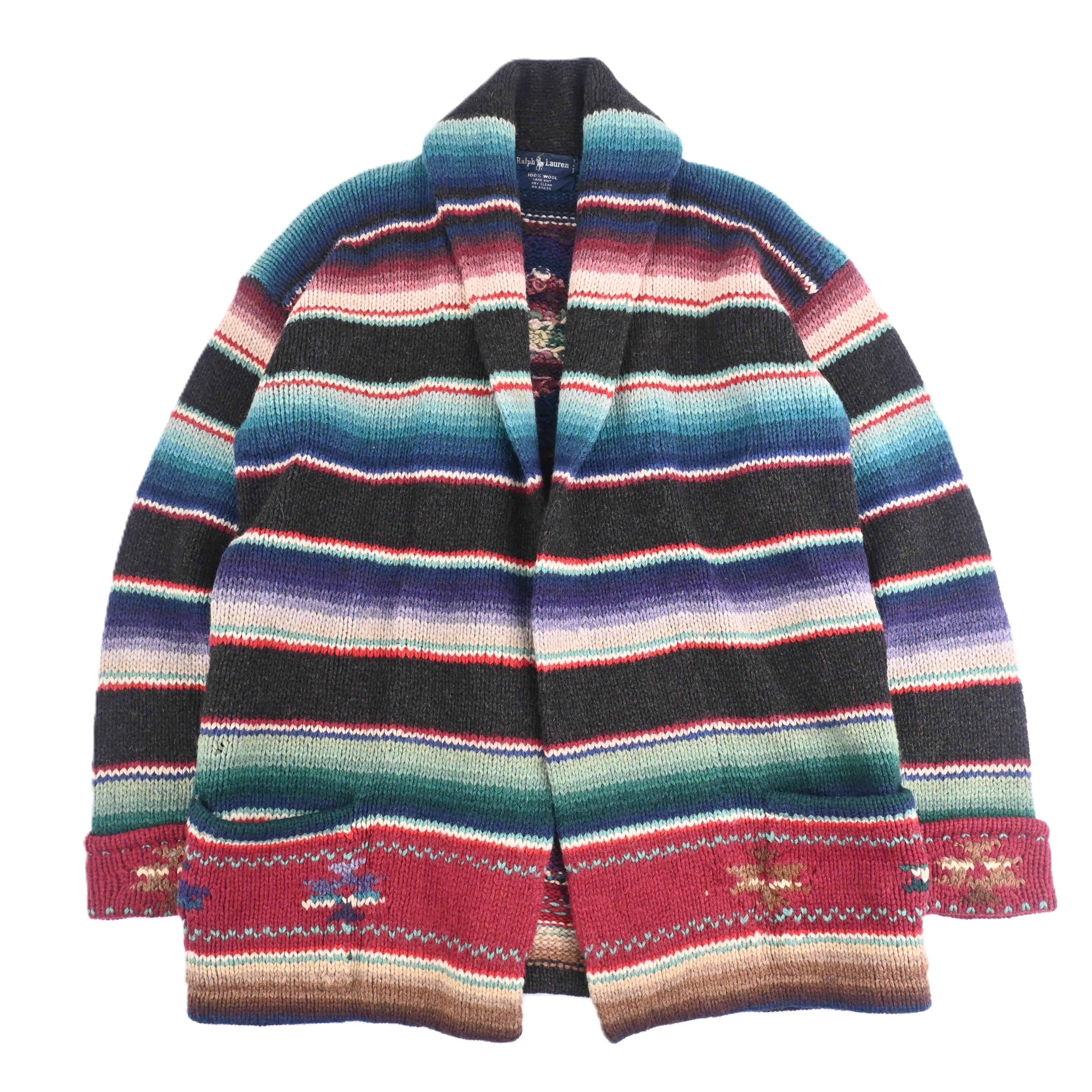 90's Ralph Lauren Native Border Hand Knitted Shawl Collar Cardigan Size L