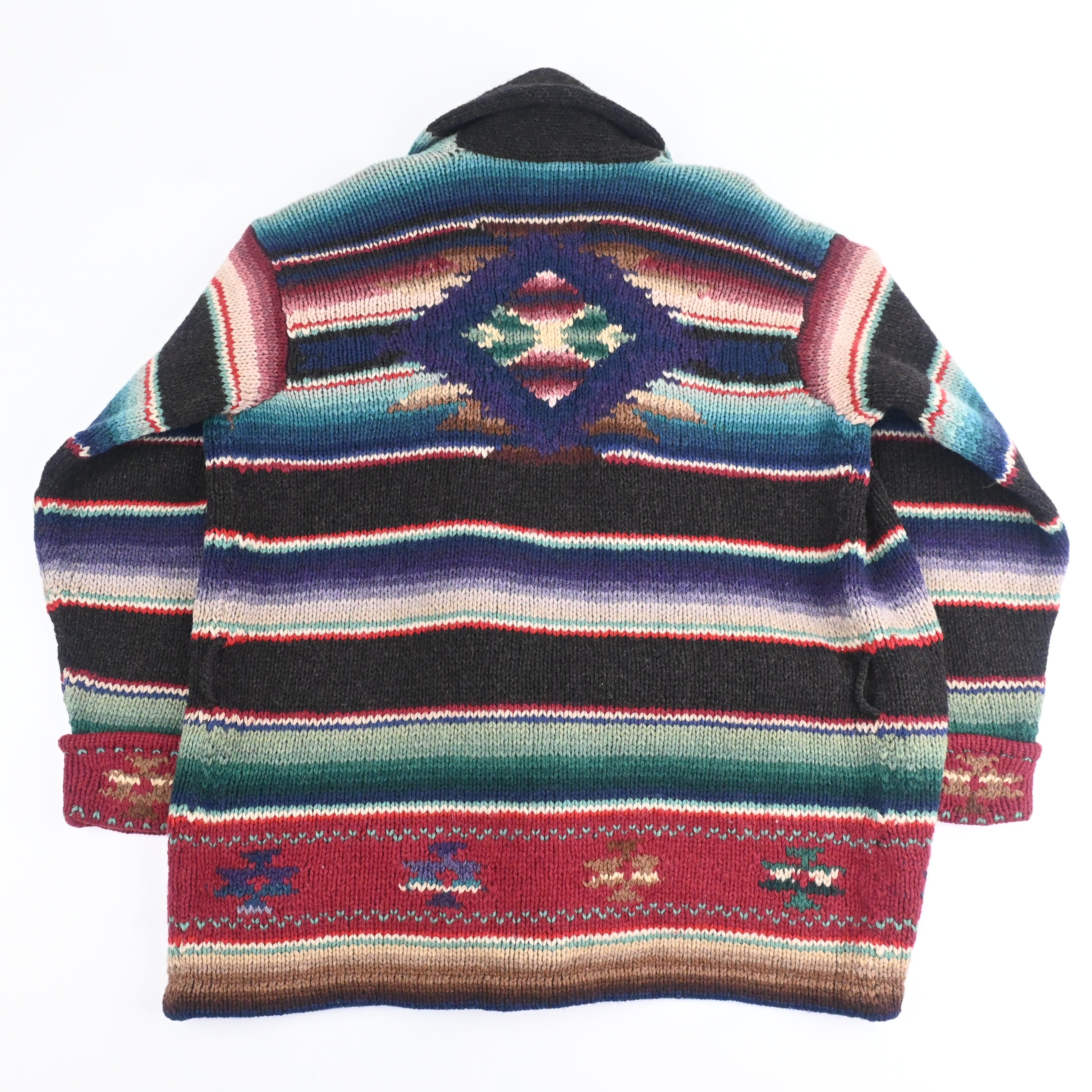 90's Ralph Lauren Native Border Hand Knitted Shawl Collar Cardigan Size L