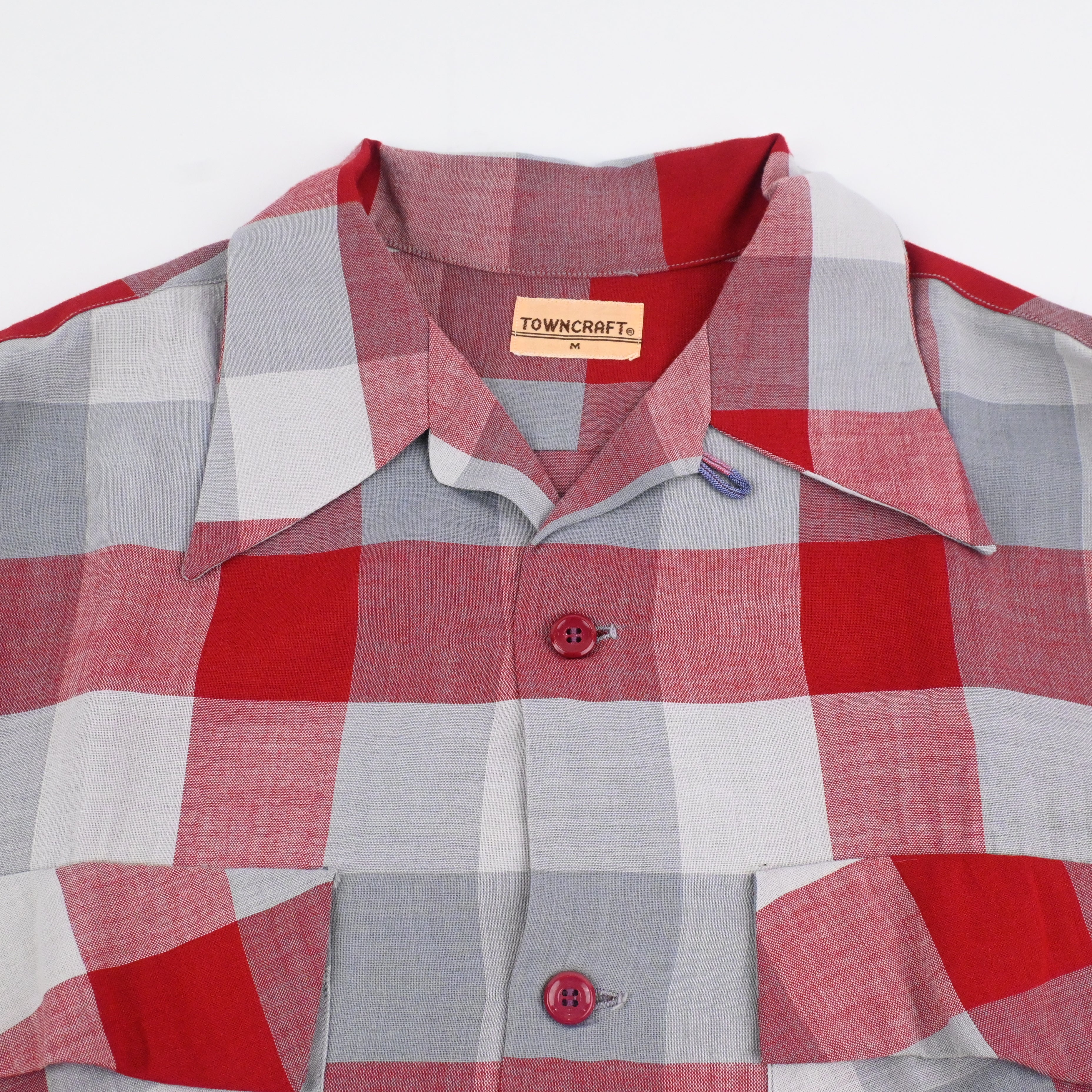 40’s TOWNCRAFT RAYON FLAT WOVEN LOOP COLLAR SHIRT SIZE M NON WASH