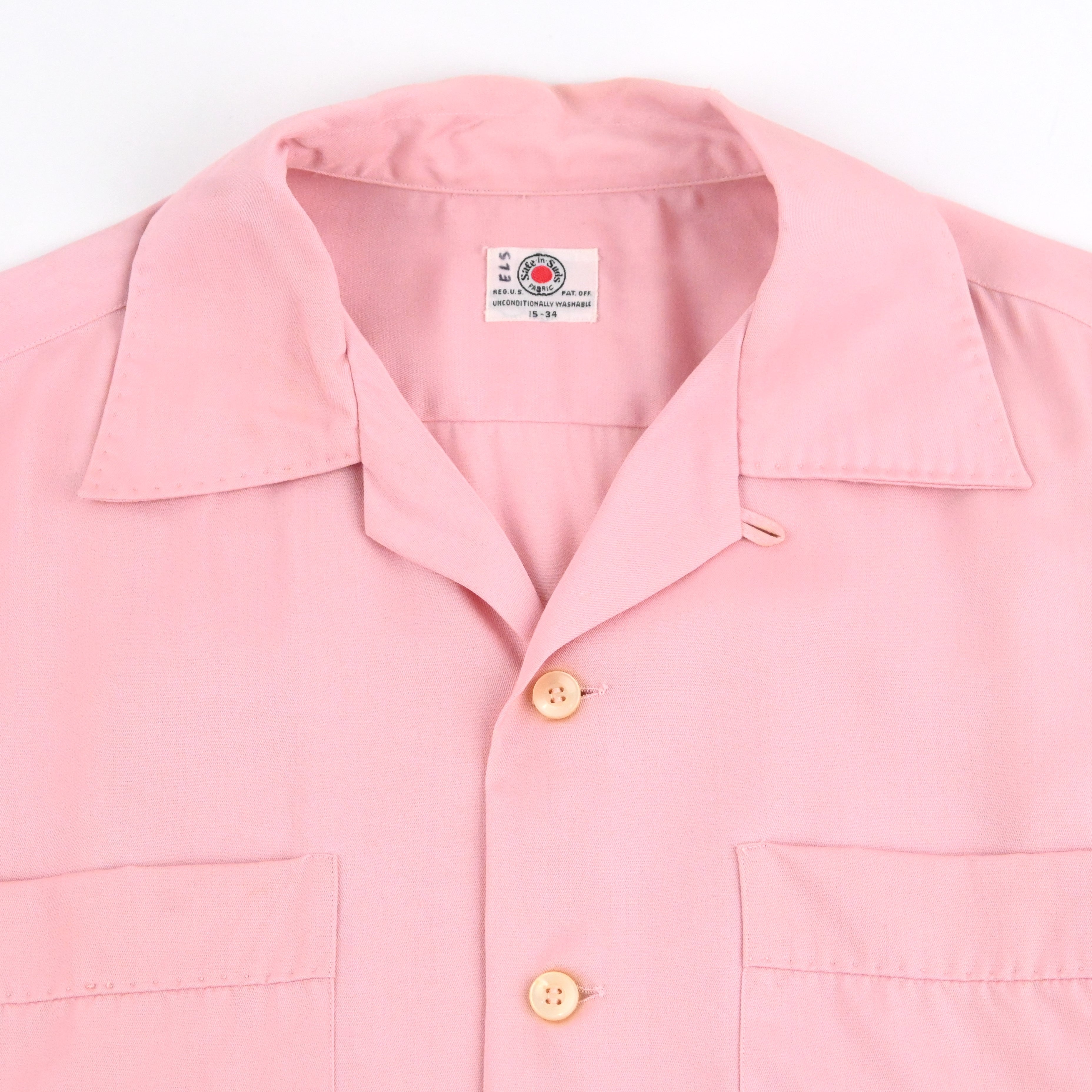 50’s SAFE IN SUDS RAYON GAB LOOP COLLAR SHIRT SIZE 15-34