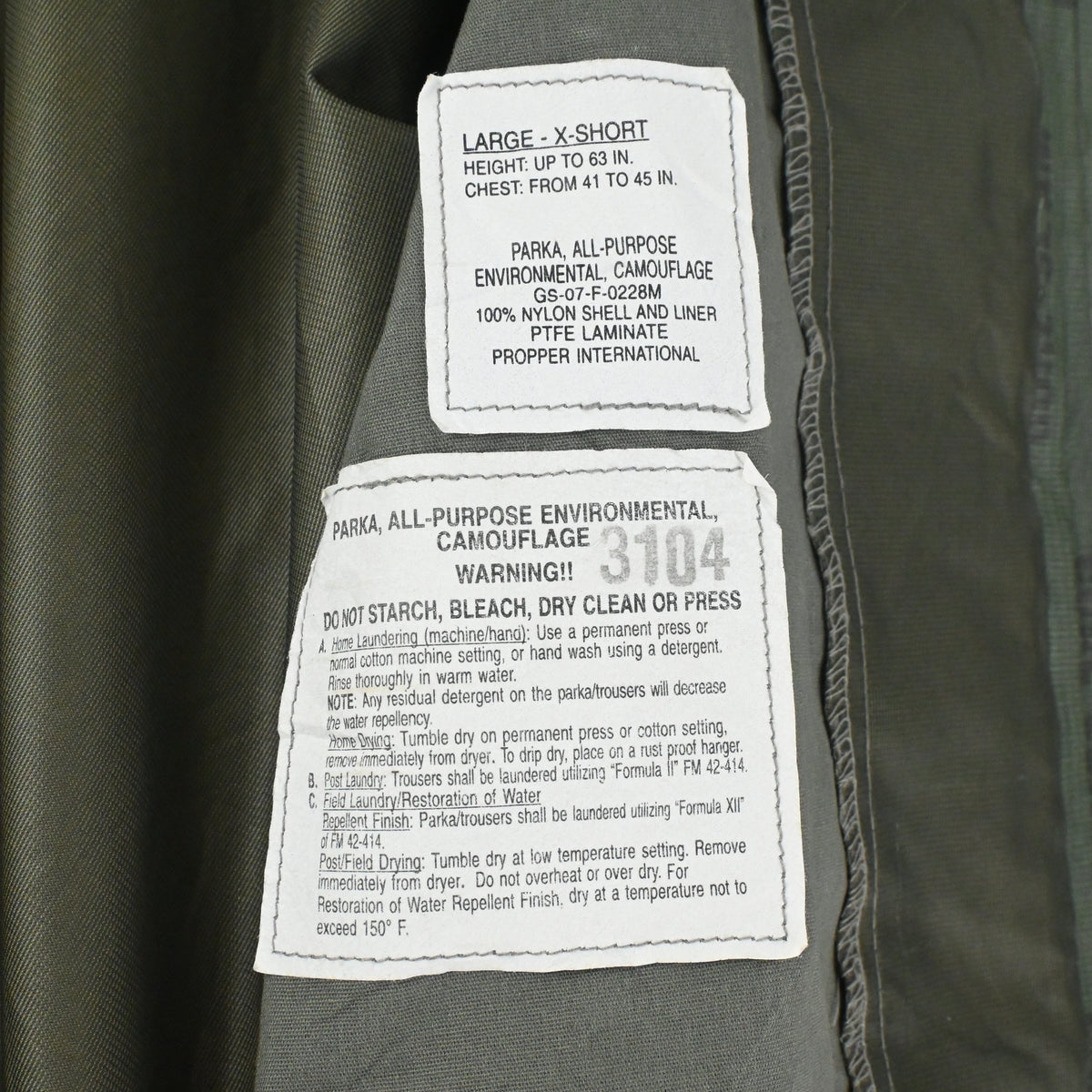 '07 U.S.A.F. APECS GORE-TEX PARKA SIZE LARGE-X-SHORT