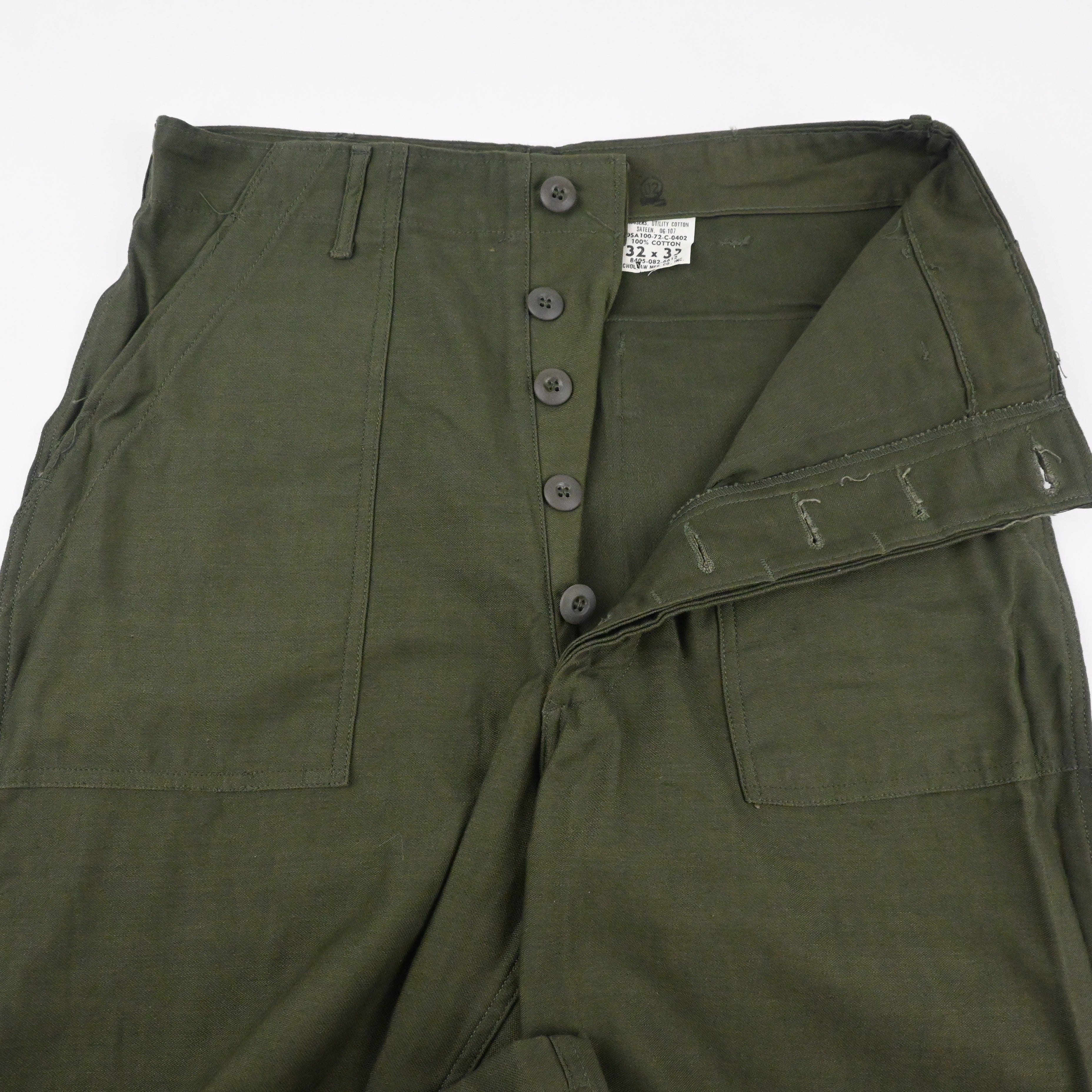'72 SATEEN FATIGUE PANTS BUTTON FLY NON WASH SIZE W32 L33