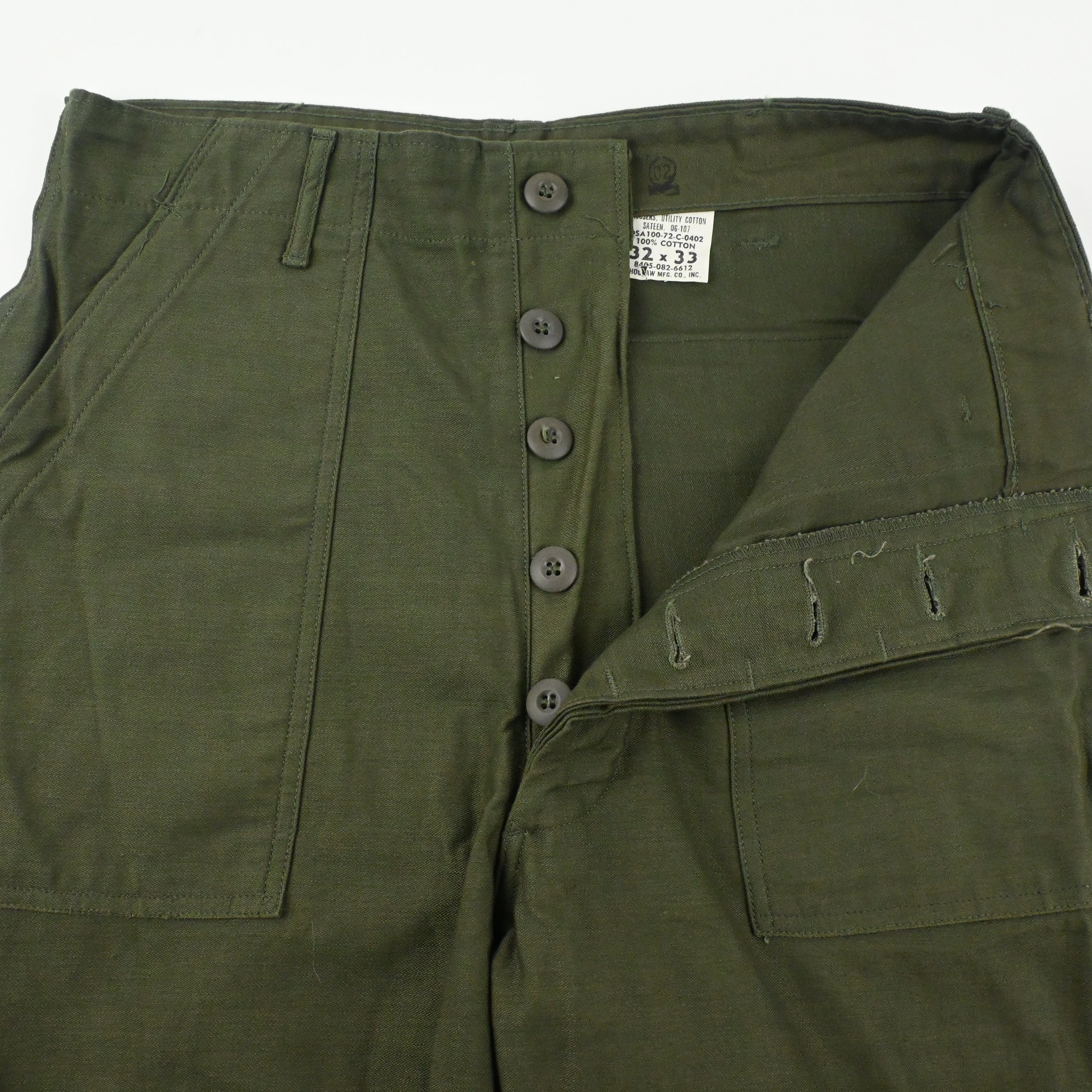'72 SATEEN FATIGUE PANTS BUTTON FLY DEAD STOCK SIZE W32 L33