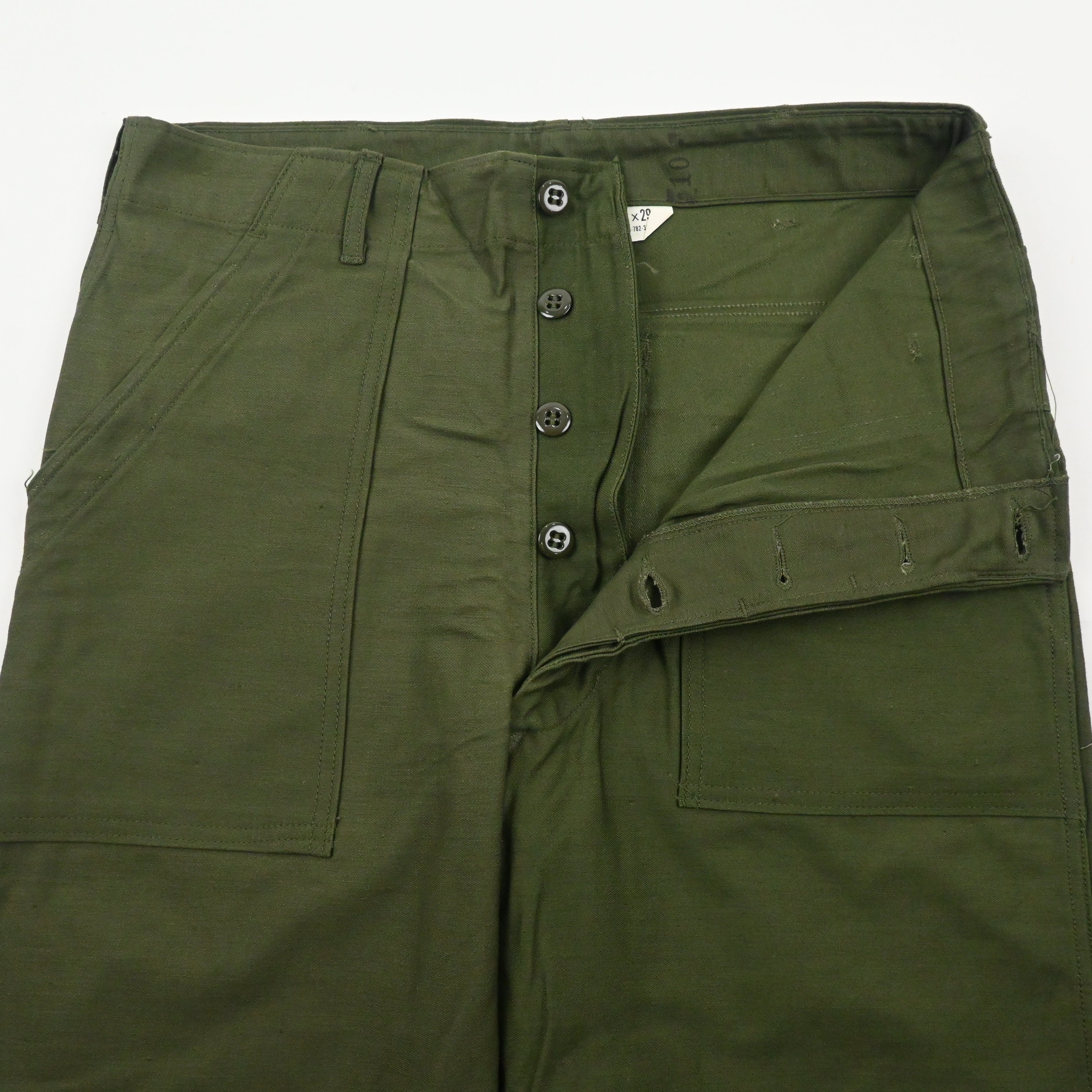 60's SATEEN FATIGUE PANTS BUTTON FLY DEAD STOCK SIZE W32 L29