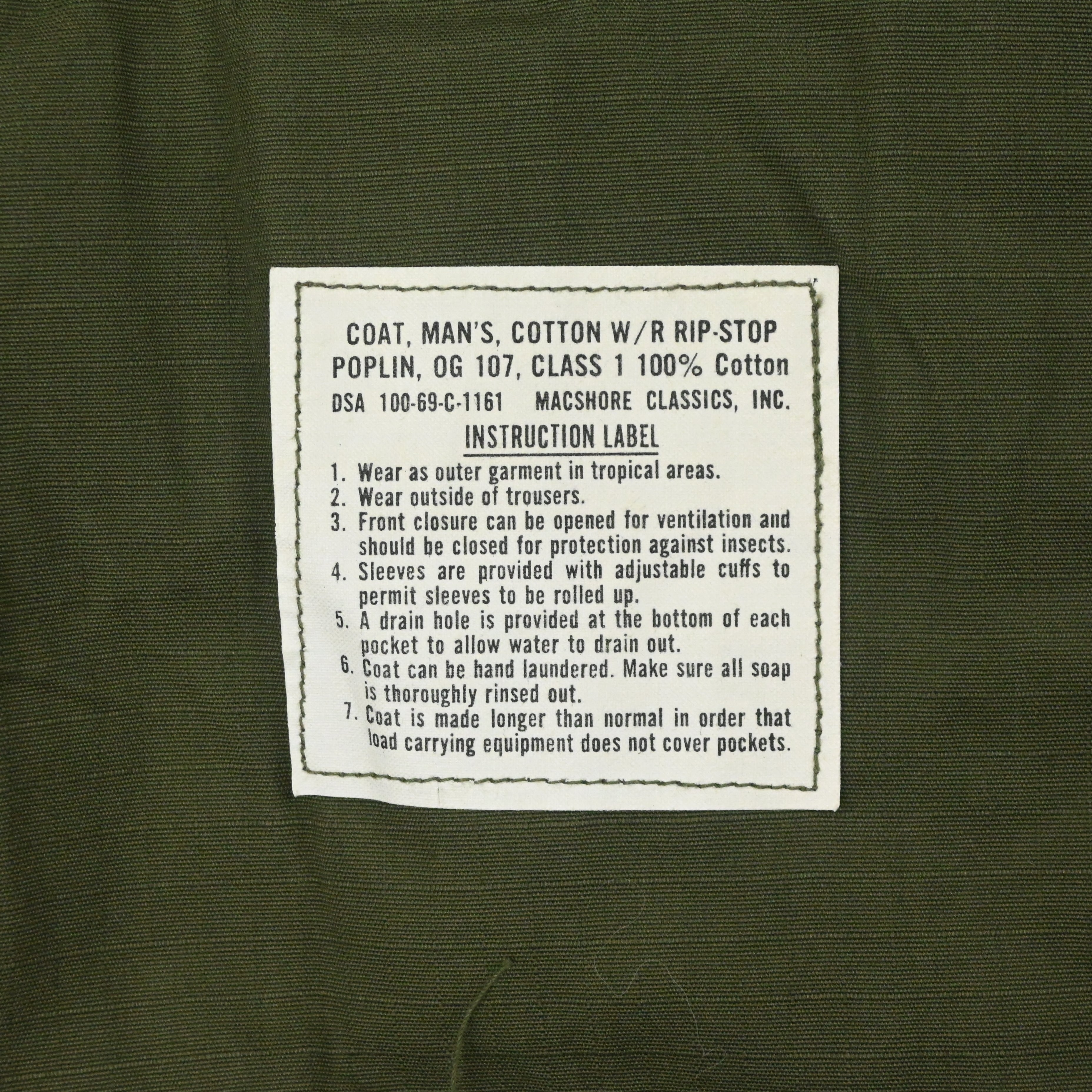 '69 JUNGLE FATIGUE JACKET 4TH RIP STOP SIZE M-SHORT DEAD STOCK