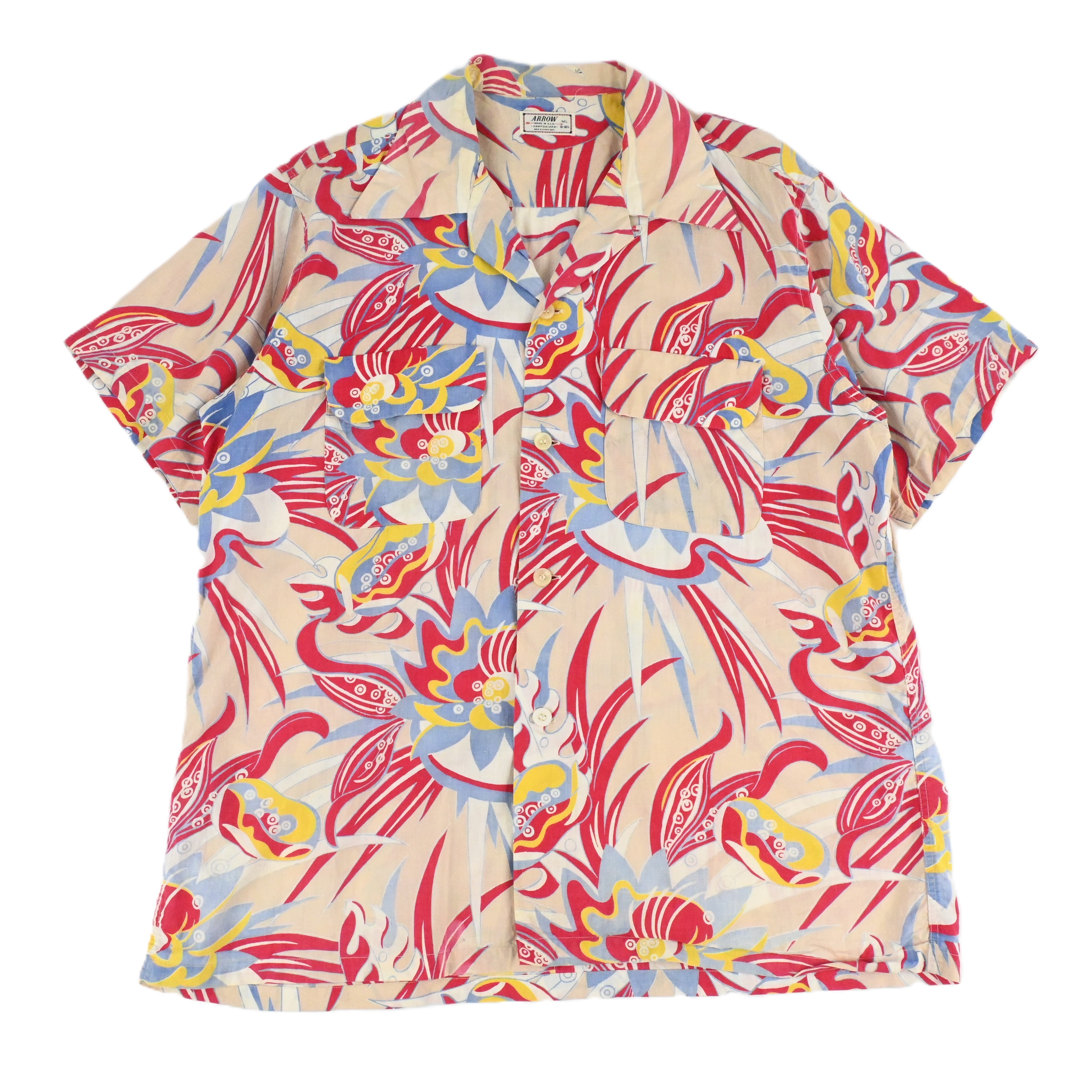 40's ARROW COTTON HAWAIIAN SHIRT SIZE ML