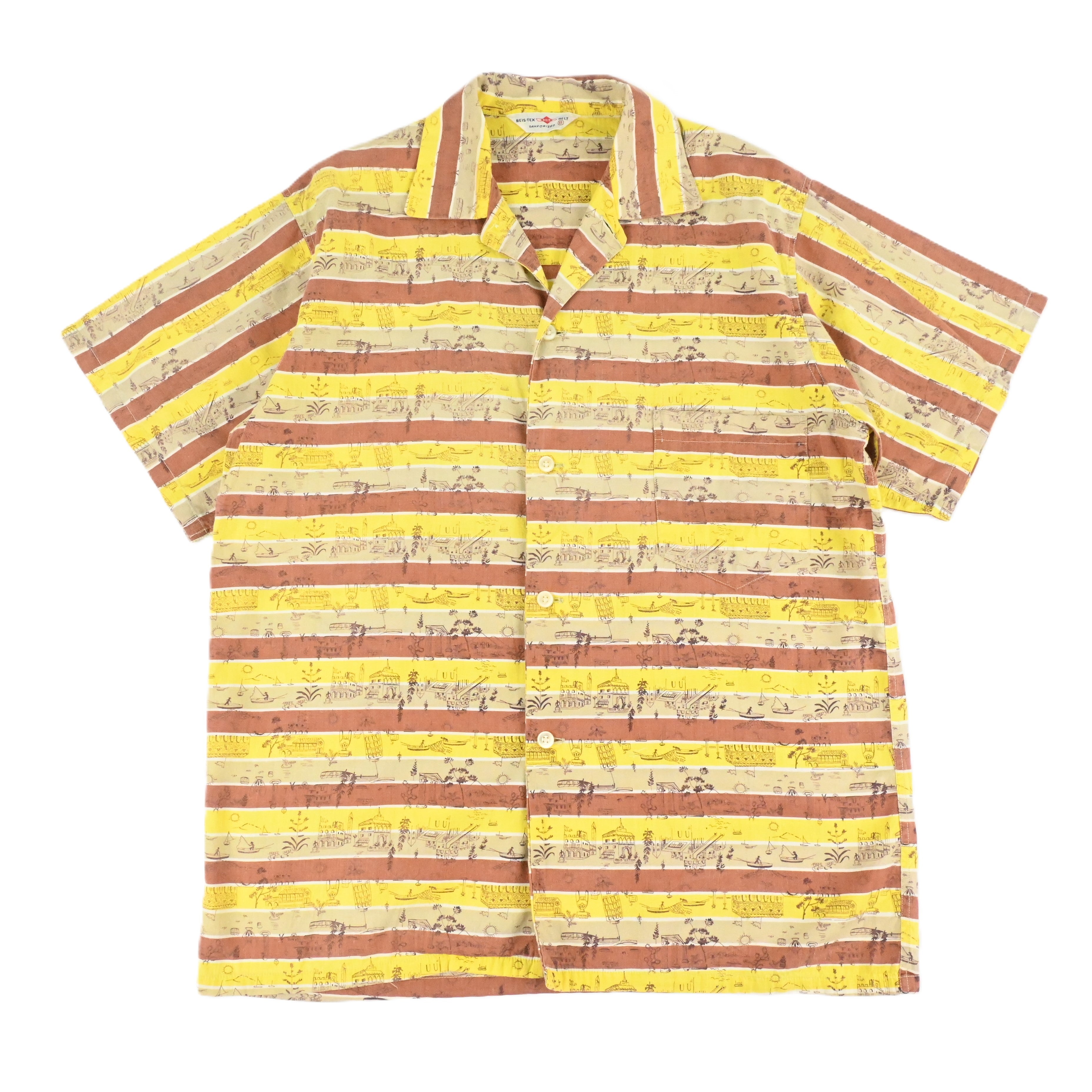 50's REIS-TEX BELT COTTON STRIPE HAWAIIAN SHIRT