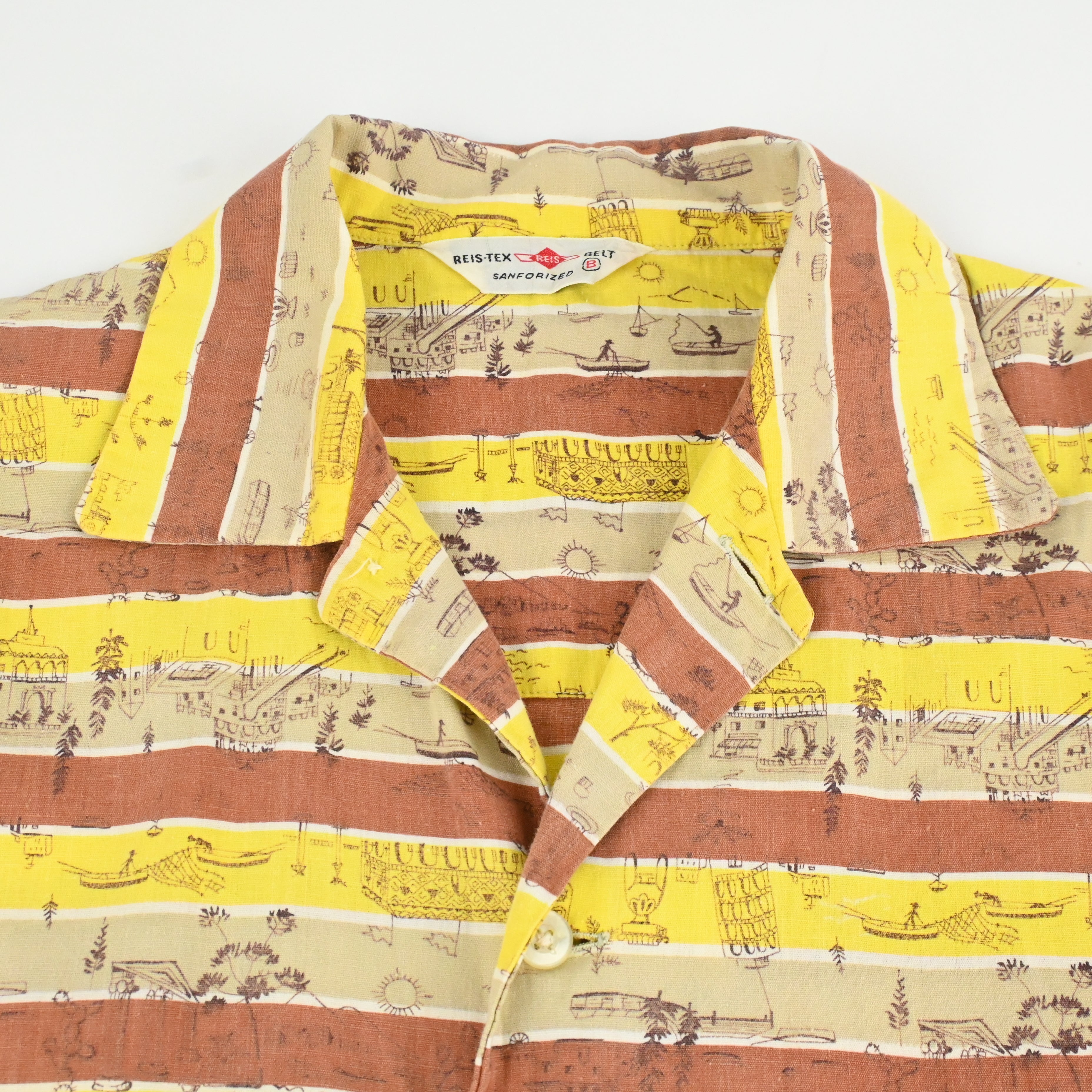 50's REIS-TEX BELT COTTON STRIPE HAWAIIAN SHIRT