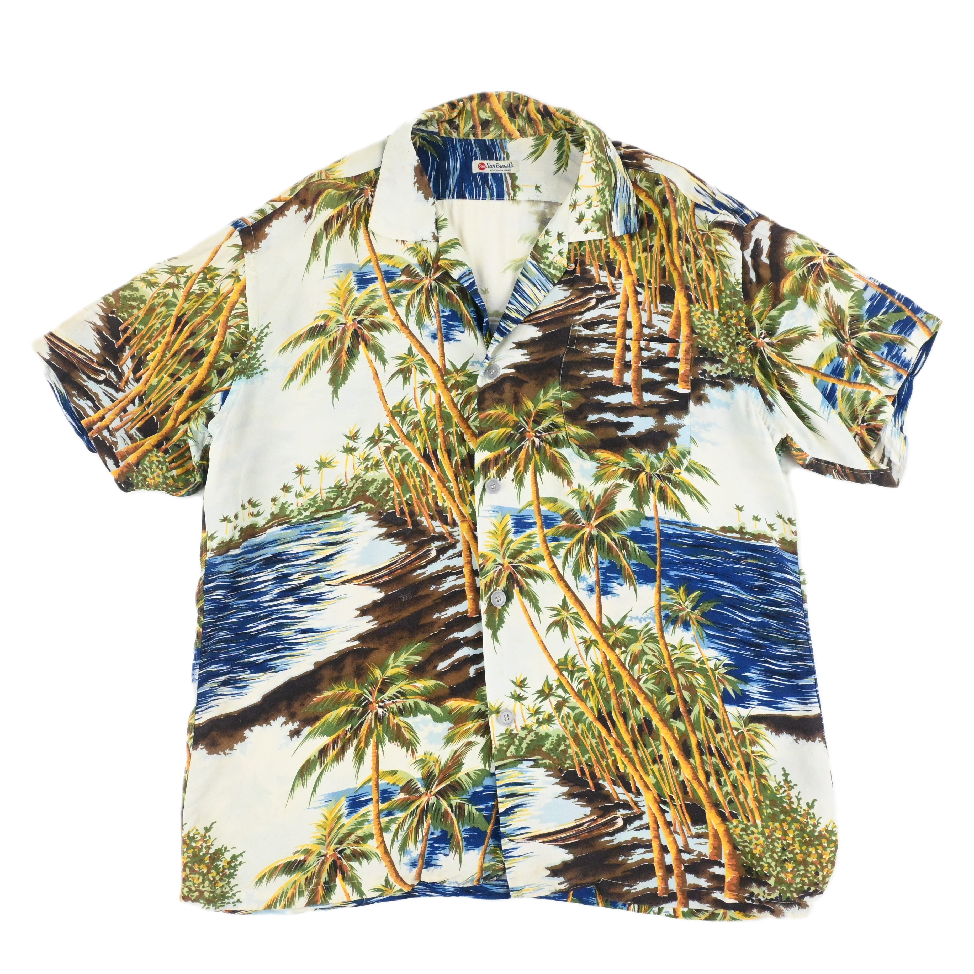 50's Sun Bros&Co. HORIZONTAL PATTERNED RAYON HAWAIIAN SHIRT