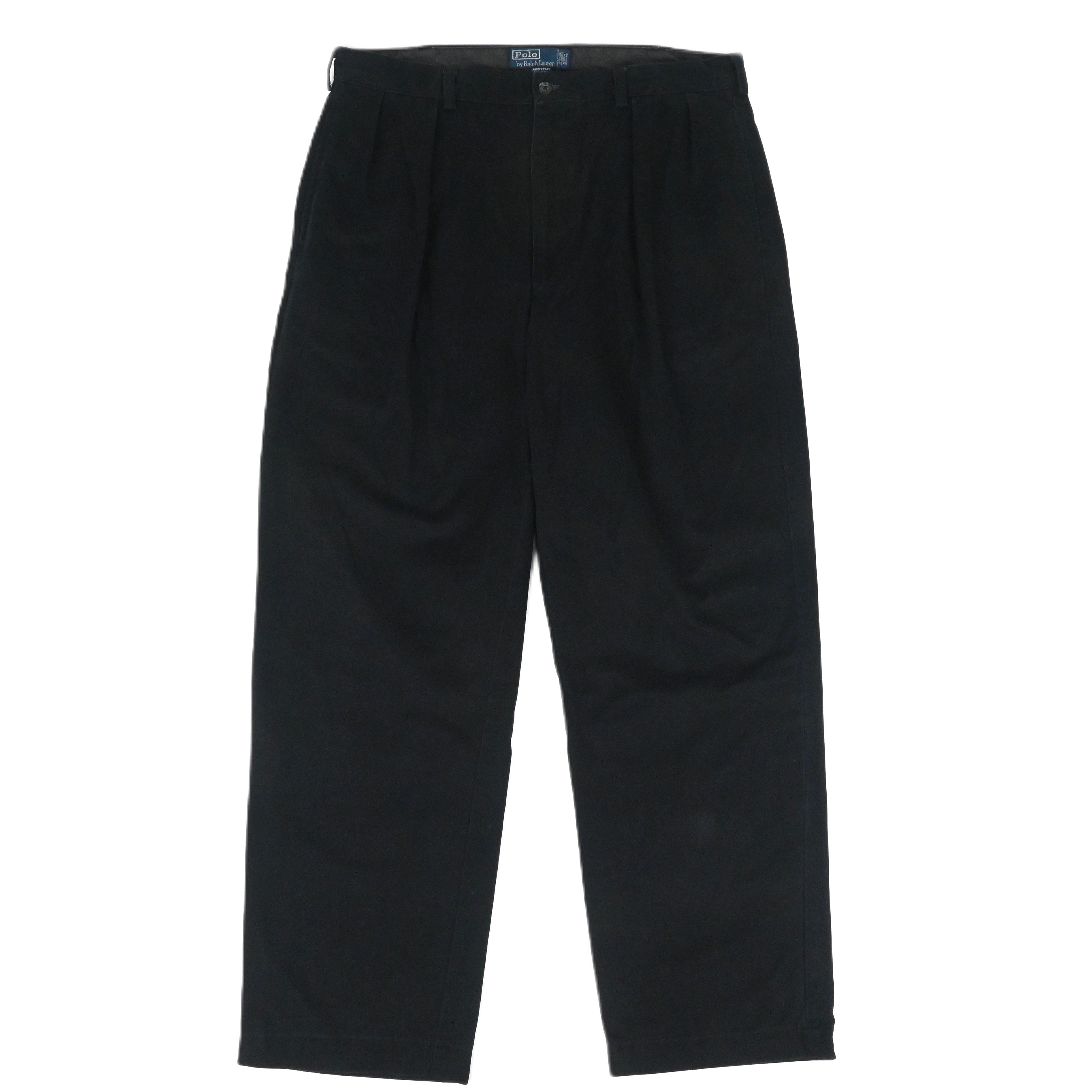 90's POLO BY RALPH LAUREN "ANDREW" 2 TUCK CHINO TROUSERS BLACK W36 L30