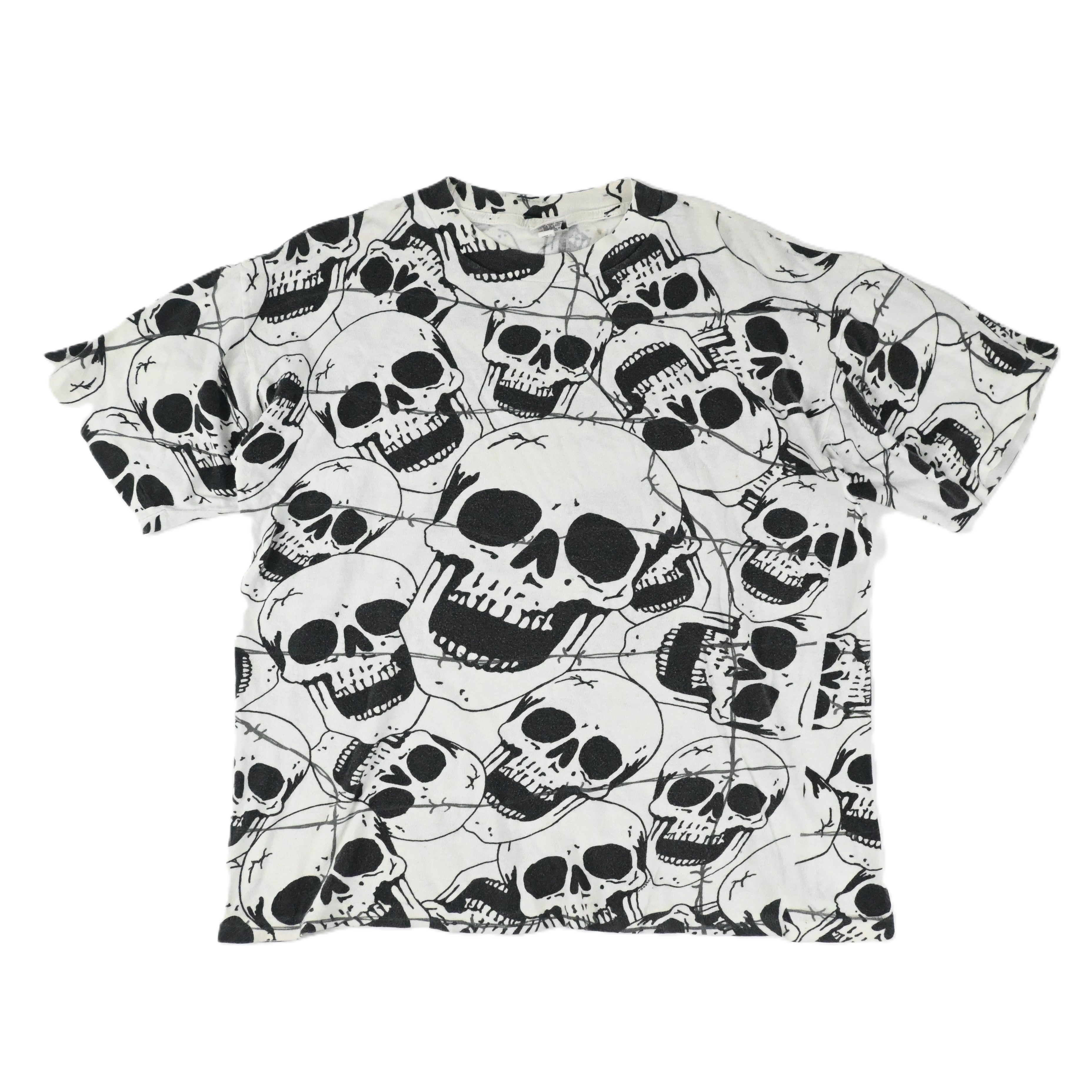 80's SKULL ALLOVER PRINT T-SHIRT SIZE L