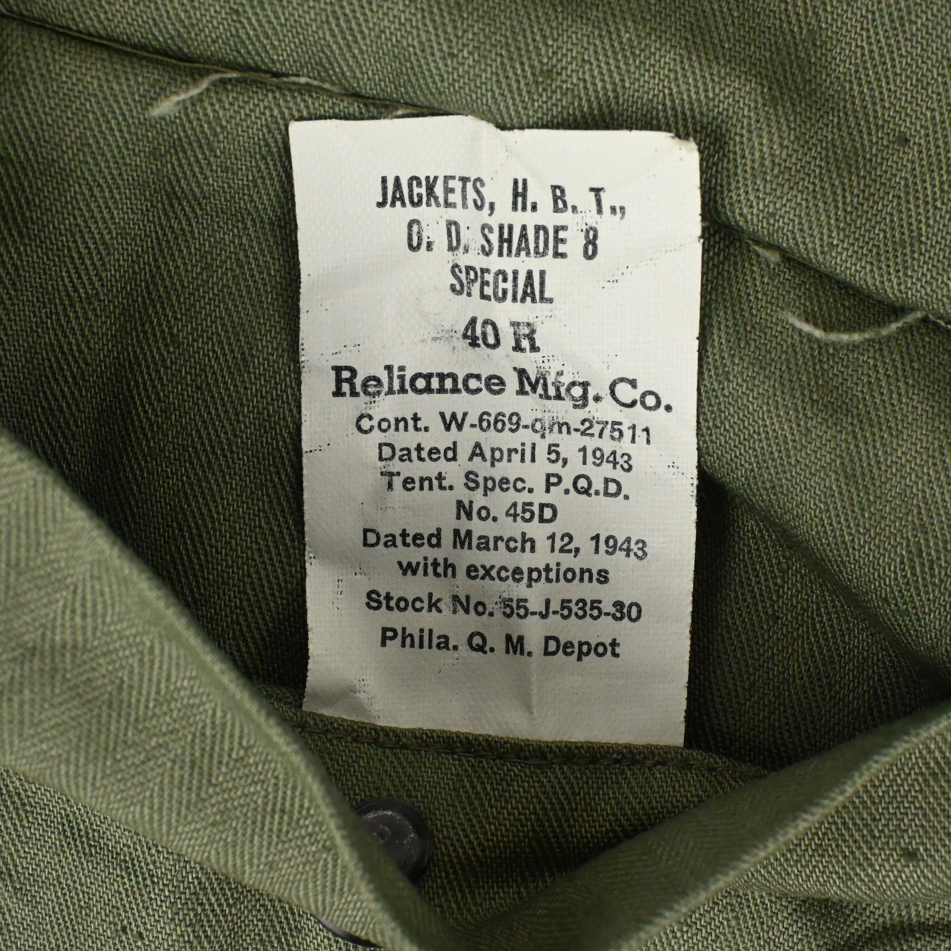 40’s US ARMY M-43 UTILITY JACKET HBT SIZE 40R DEAD STOCK