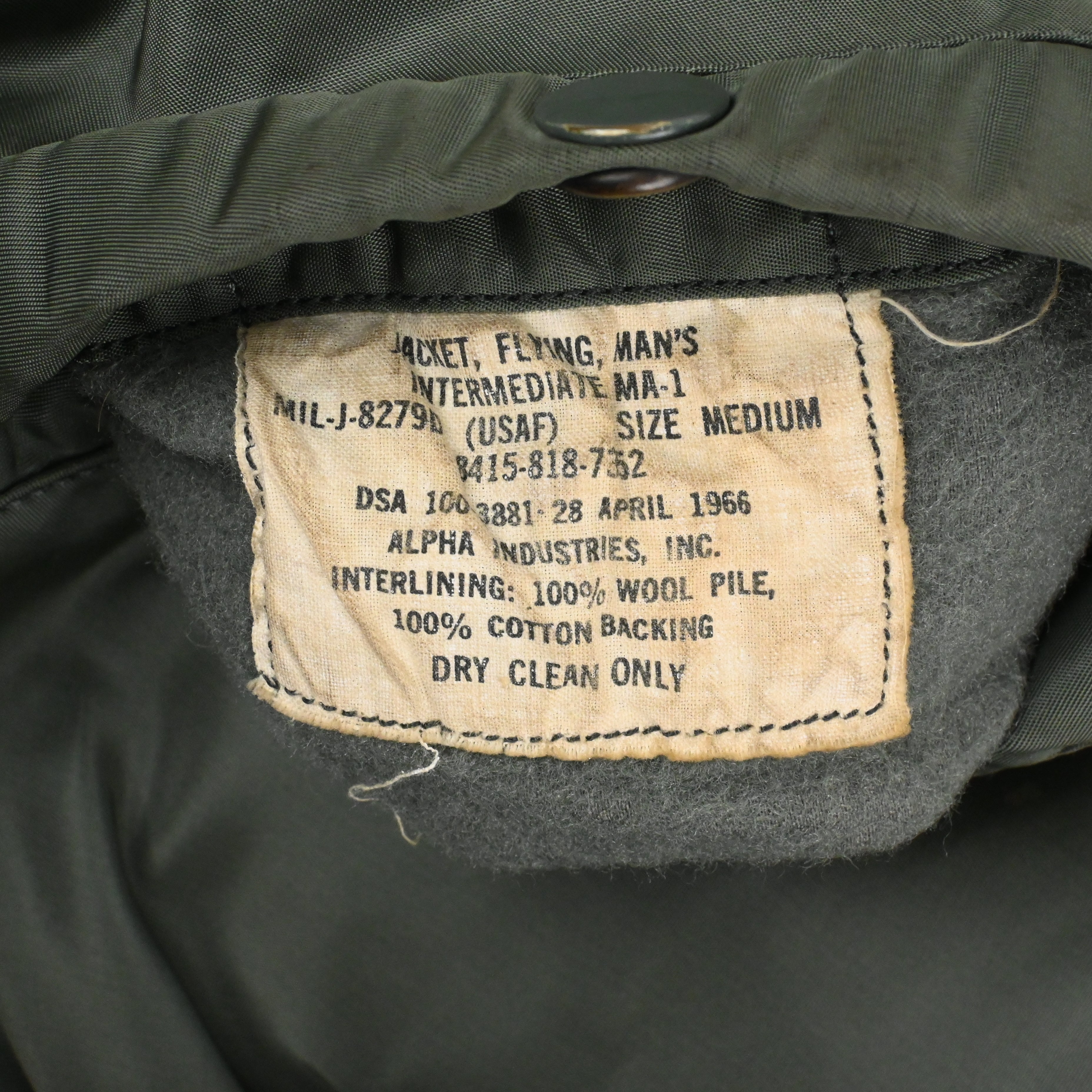 '66 U.S.A.F. MA-1 SIZE L MIL-J-8279D(USAF) SIZE M