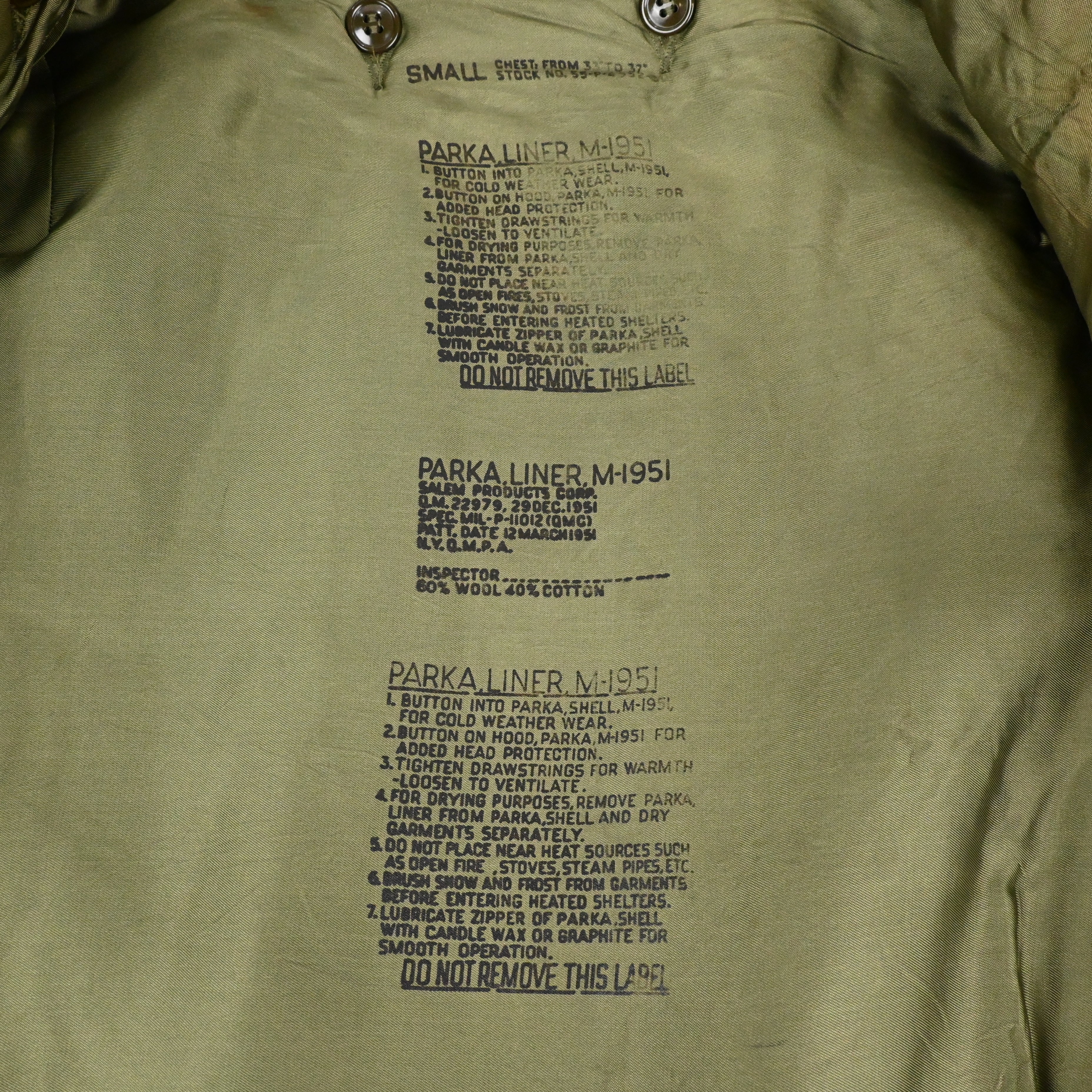 50's M-51 FIELD PARKA DEAD STOCK SIZE S