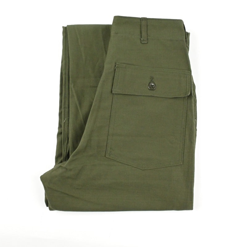 60's SATEEN FATIGUE PANTS BUTTON FLY DEAD STOCK SIZE W30 L35